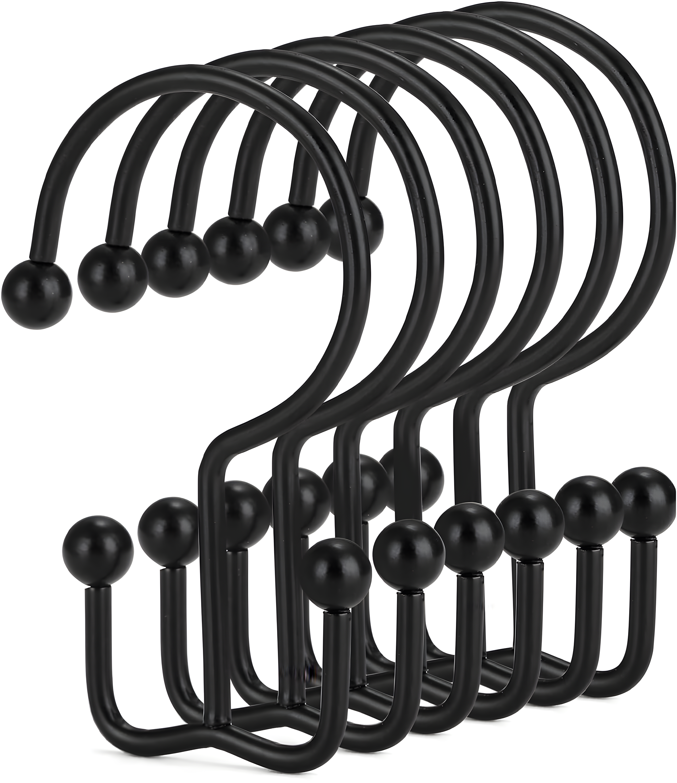 12 Pcs Black Stainless Steel Double Shower Curtain Hooks