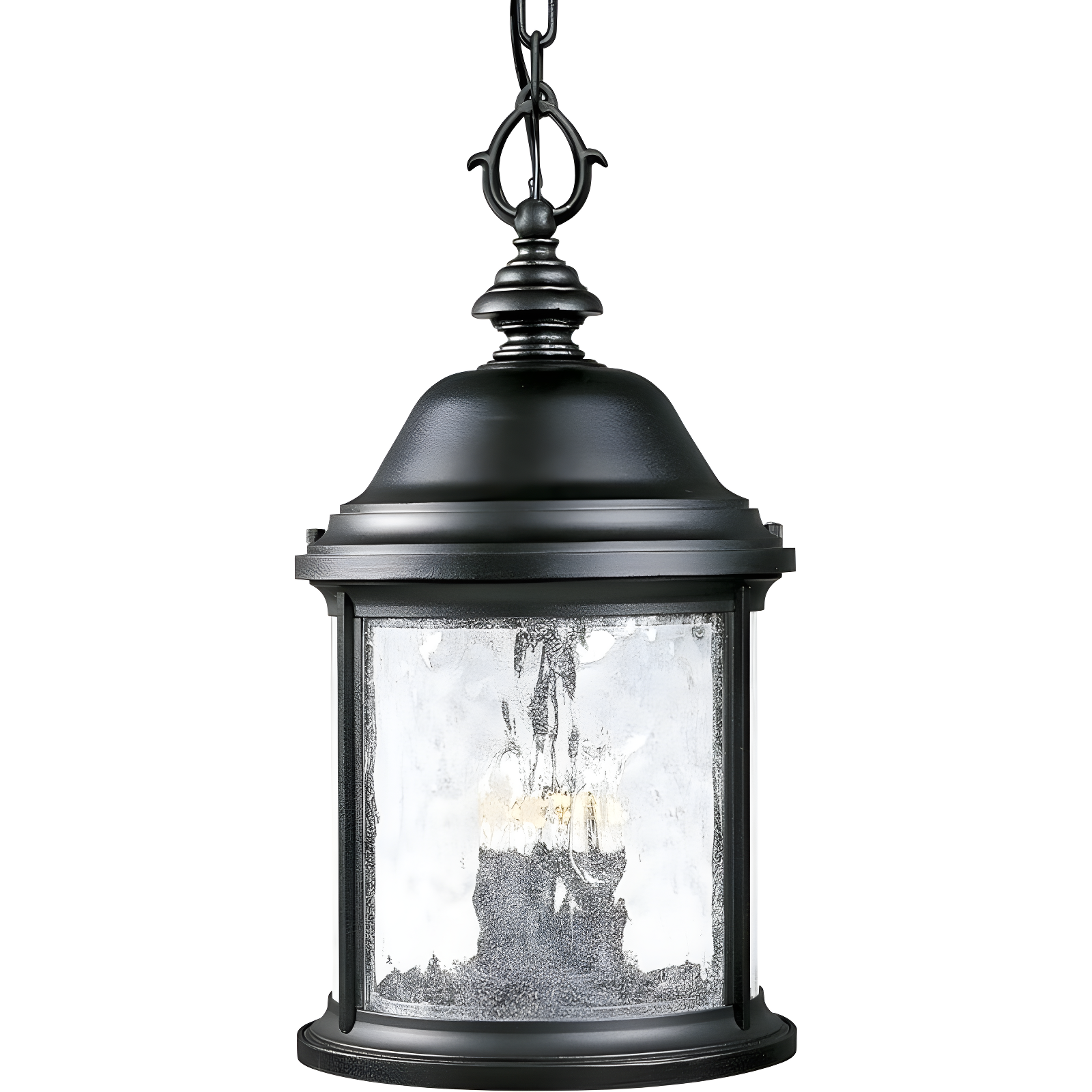 Ashmore Textured Black 3-Light Outdoor Hanging Lantern with Water Seeded Glass