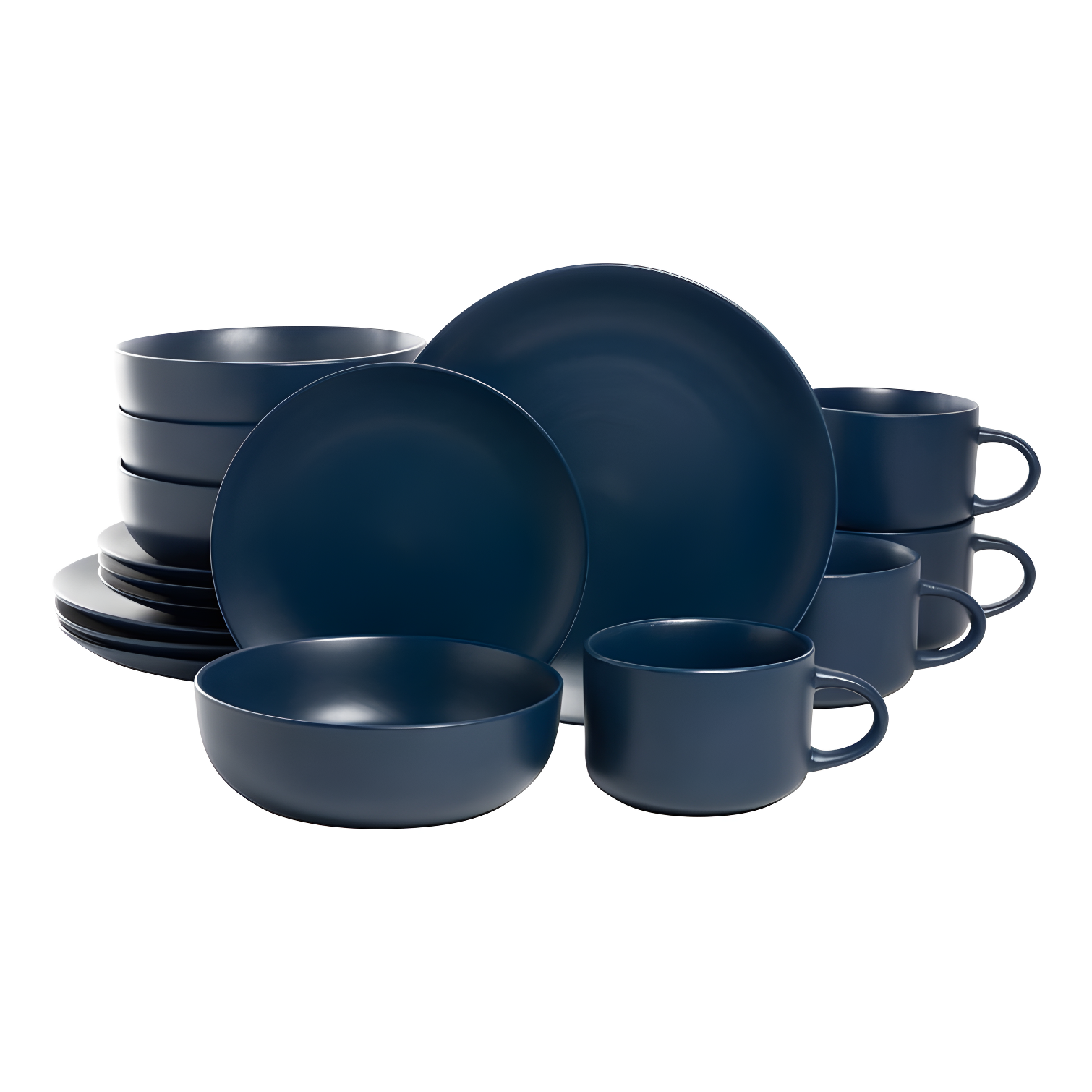 Midnight Blue Matte Ceramic 16-Piece Dinnerware Set, Service for 4