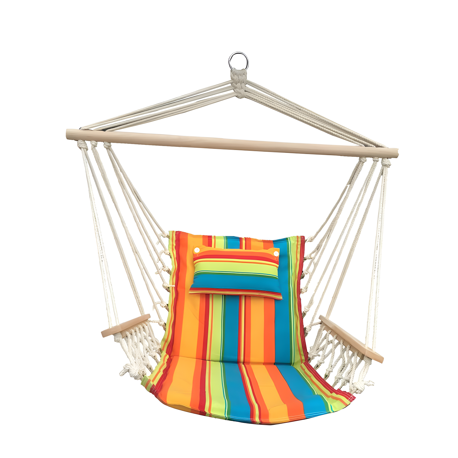 Striped Multicolor Hanging Hammock Chair with Cushions