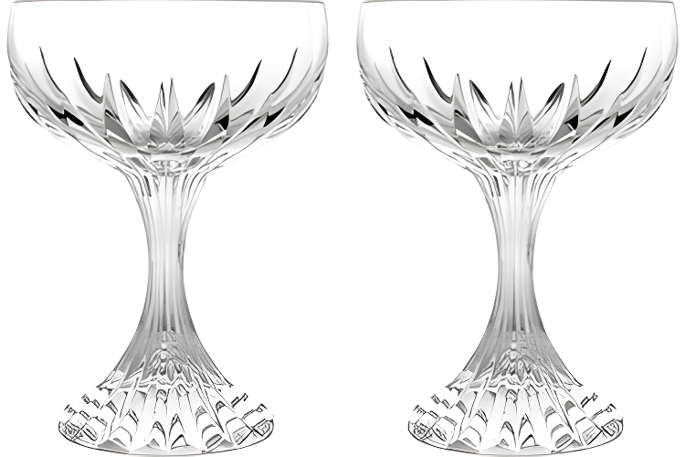 Massena Clear Crystal Cut Coupe Glass Set of 2