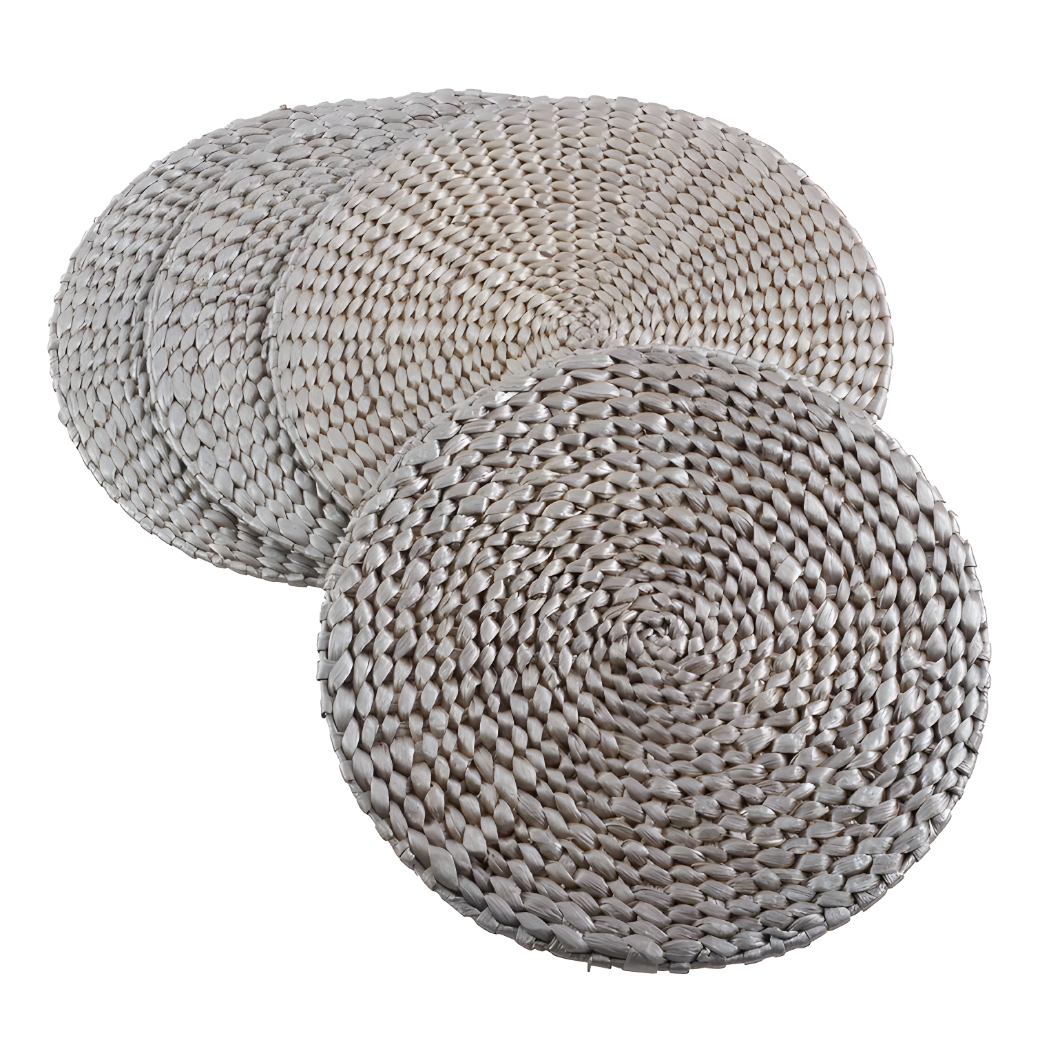 Silver Hand Woven Water Hyacinth Round Placemats, Set of 4