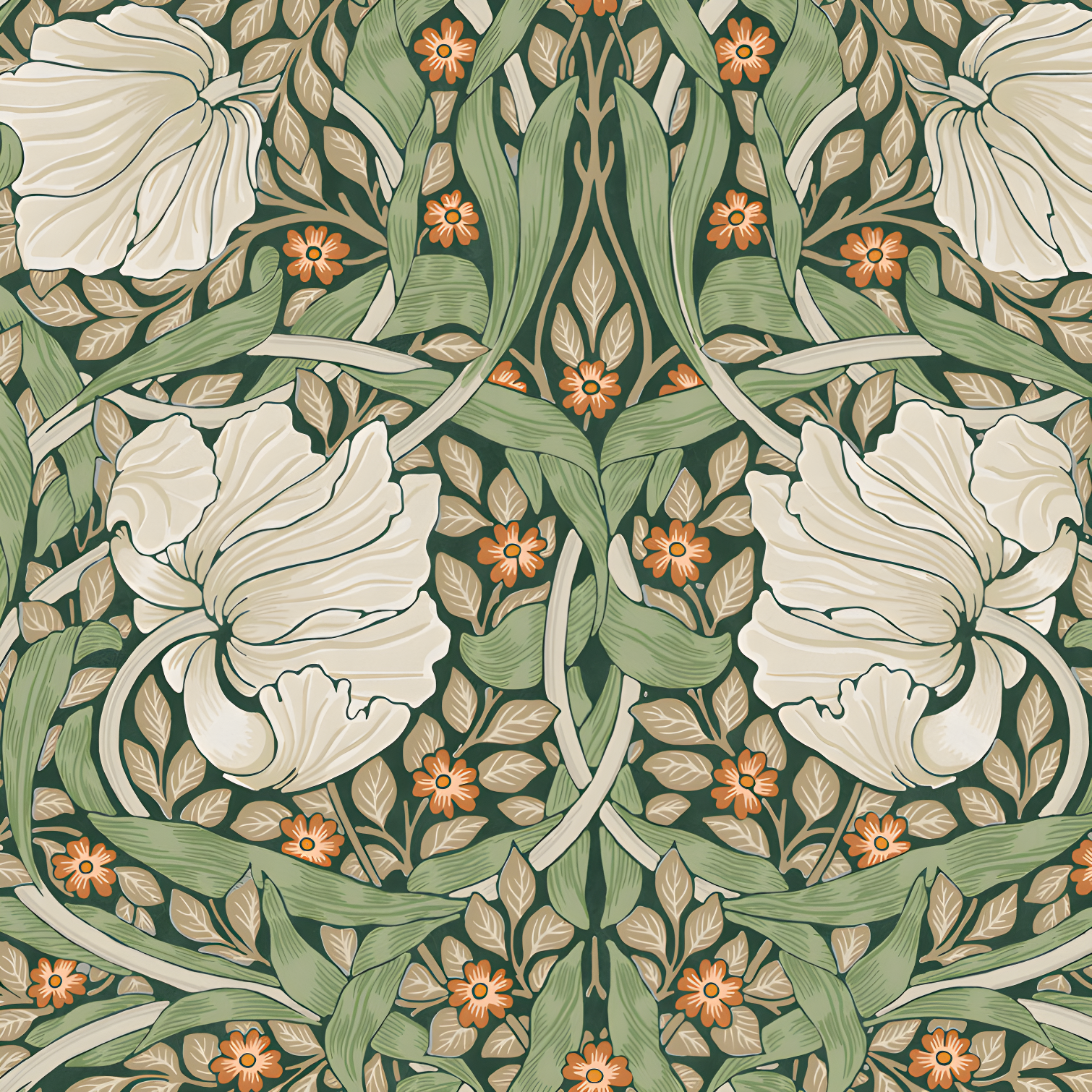 Pimpernel Green Floral Hand Block Printed Wallpaper