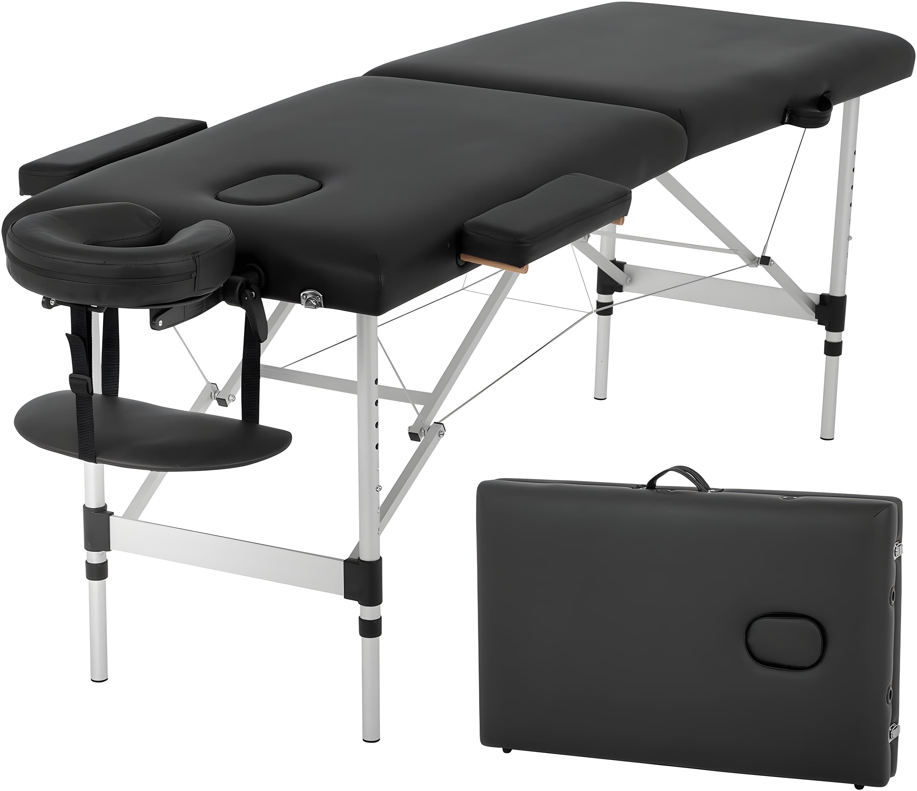 Black Aluminum Portable Folding Massage Table with Adjustable Height