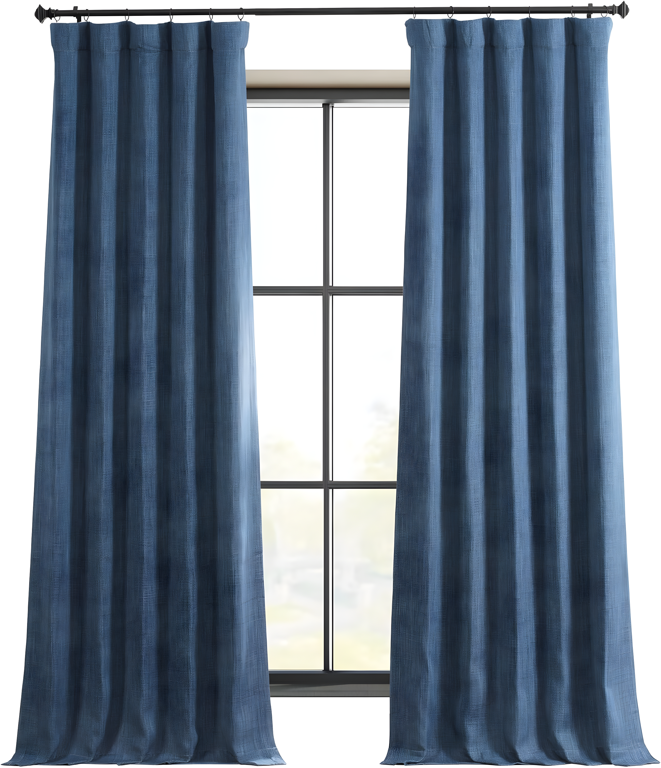 Extra Long Blue Faux Linen Blackout Drapes