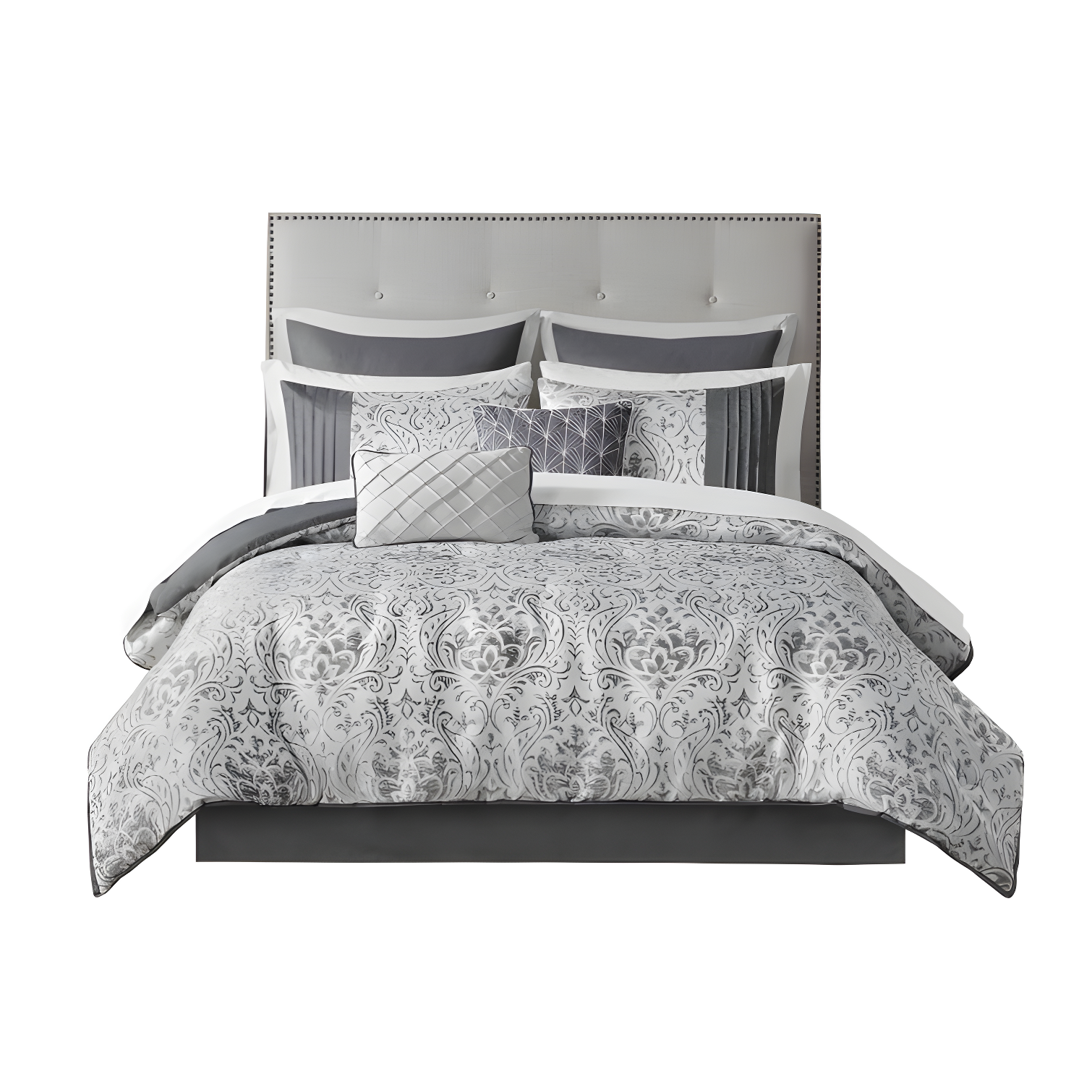 Silver Jacquard Queen Bed in a Bag Set with Microfiber Sheets