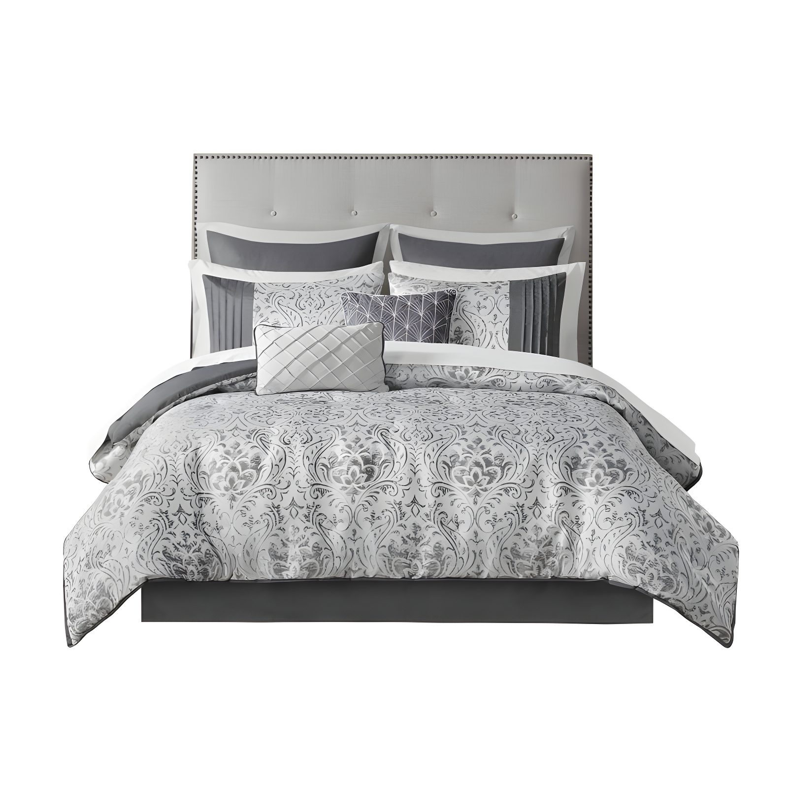 Silver Jacquard Queen Bed in a Bag Set with Microfiber Sheets