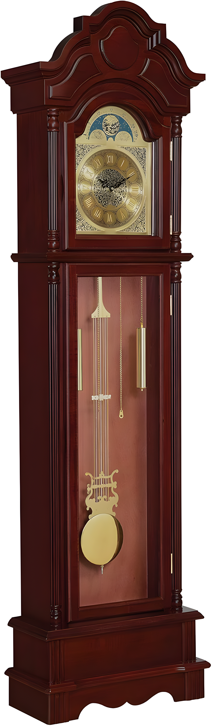 Cherry Brown Traditional Grandfather Clock with Gold Pendulum