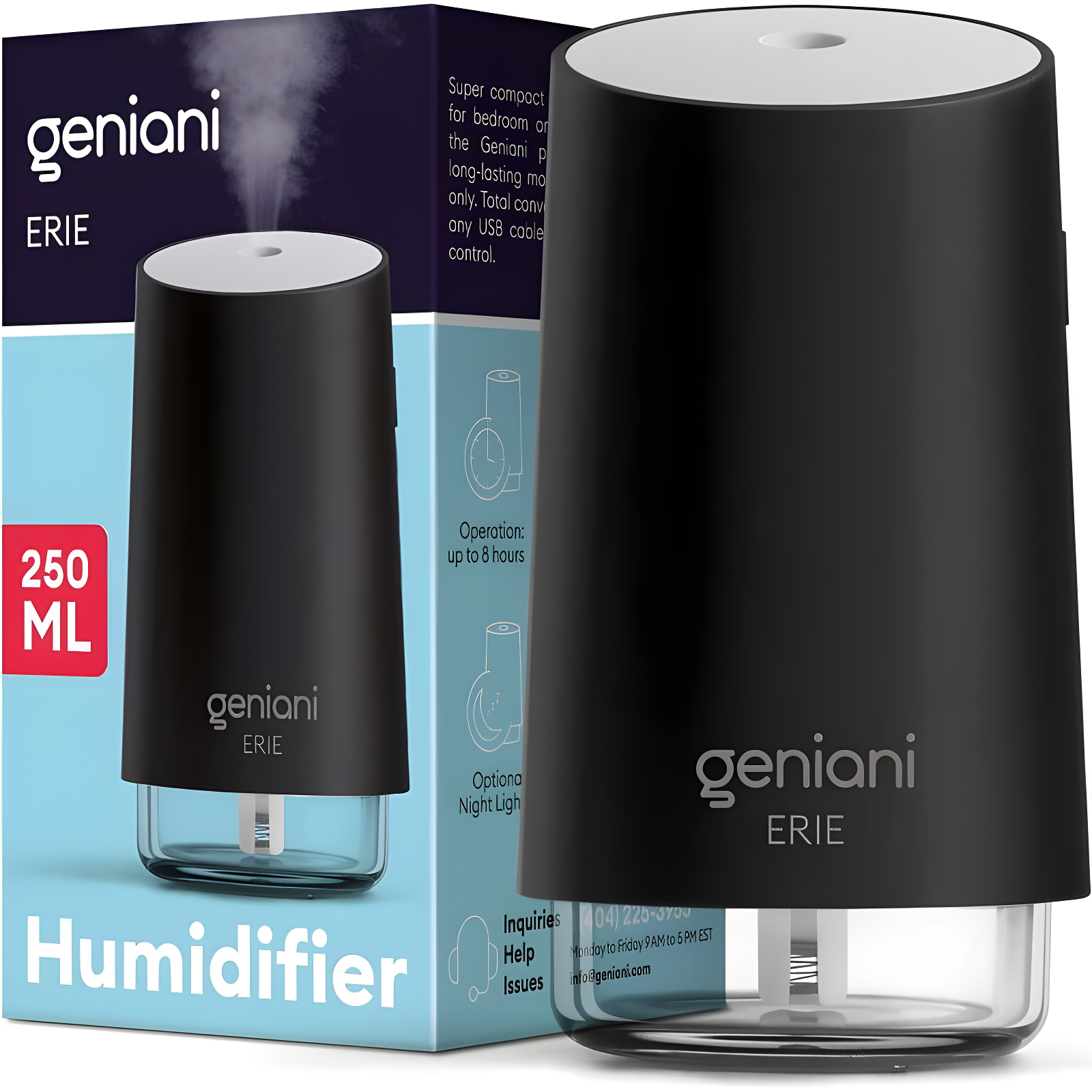 Geniani Erie Black Portable Cool Mist Tabletop Humidifier