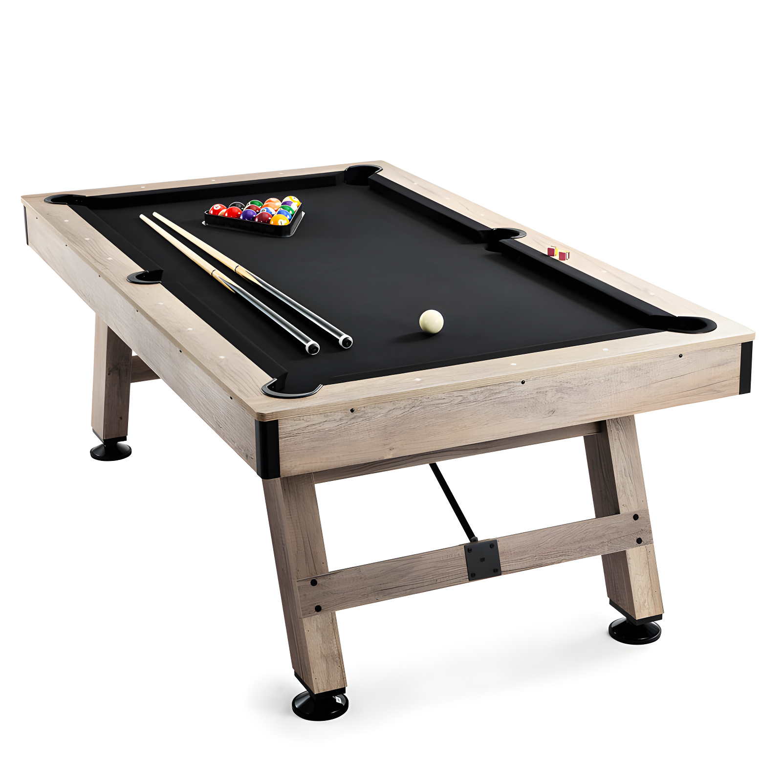 7 ft Rustic Wood Pool Table with Black Felt