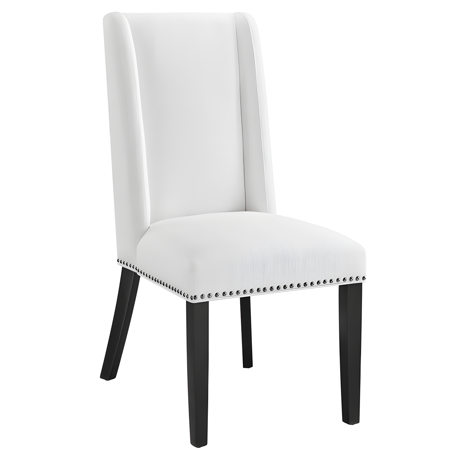 Elegant White Leather Upholstered Parsons Side Chair with Nailhead Trim