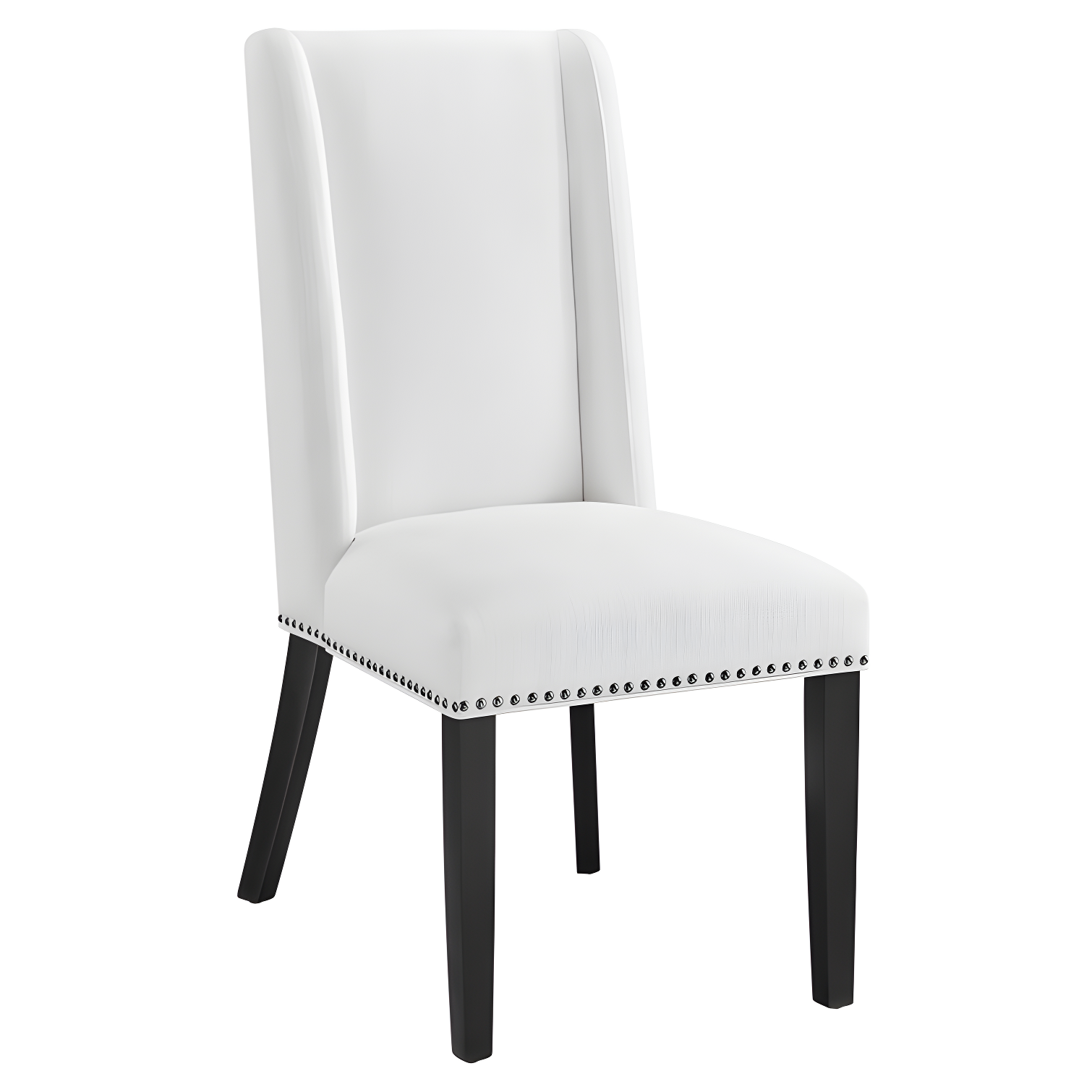 Elegant White Leather Upholstered Parsons Side Chair with Nailhead Trim