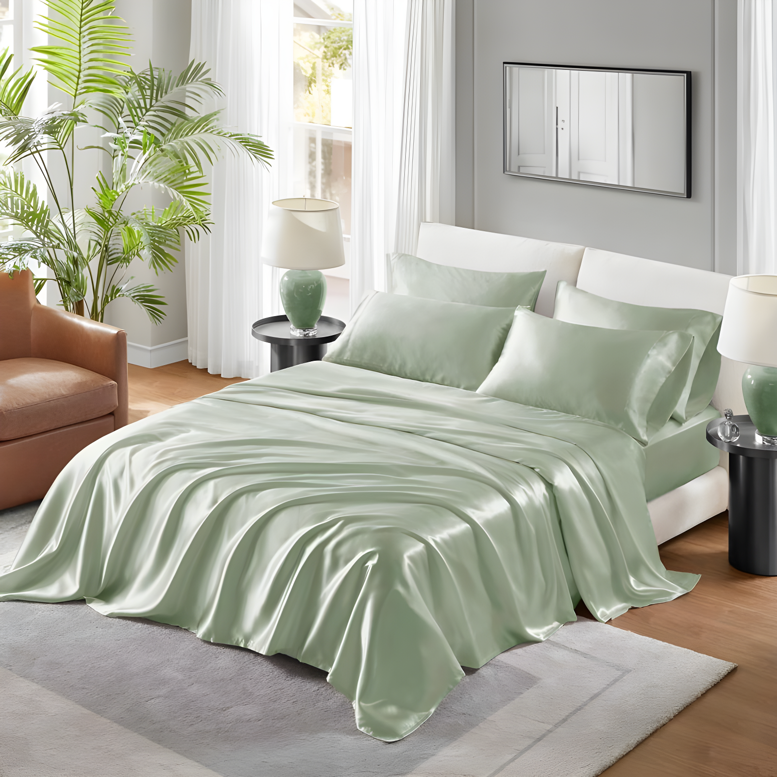 Sage Satin California King Luxury Sheet Set