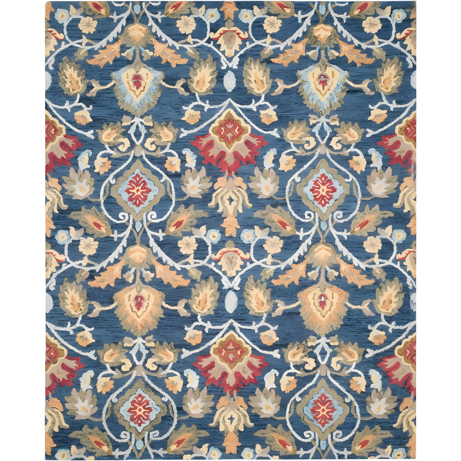 Navy and Multicolor Floral Wool 6' x 9' Area Rug