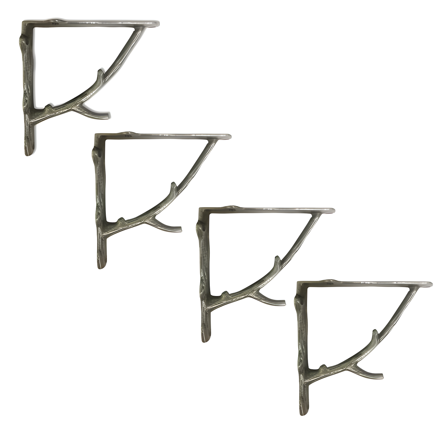 Rustic Antique Metal Branch Wall Shelf Brackets, Set of 4