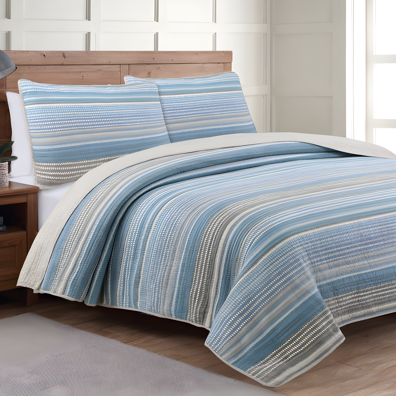Ice Blue Twin Microfiber Reversible Quilt Set with Shams
