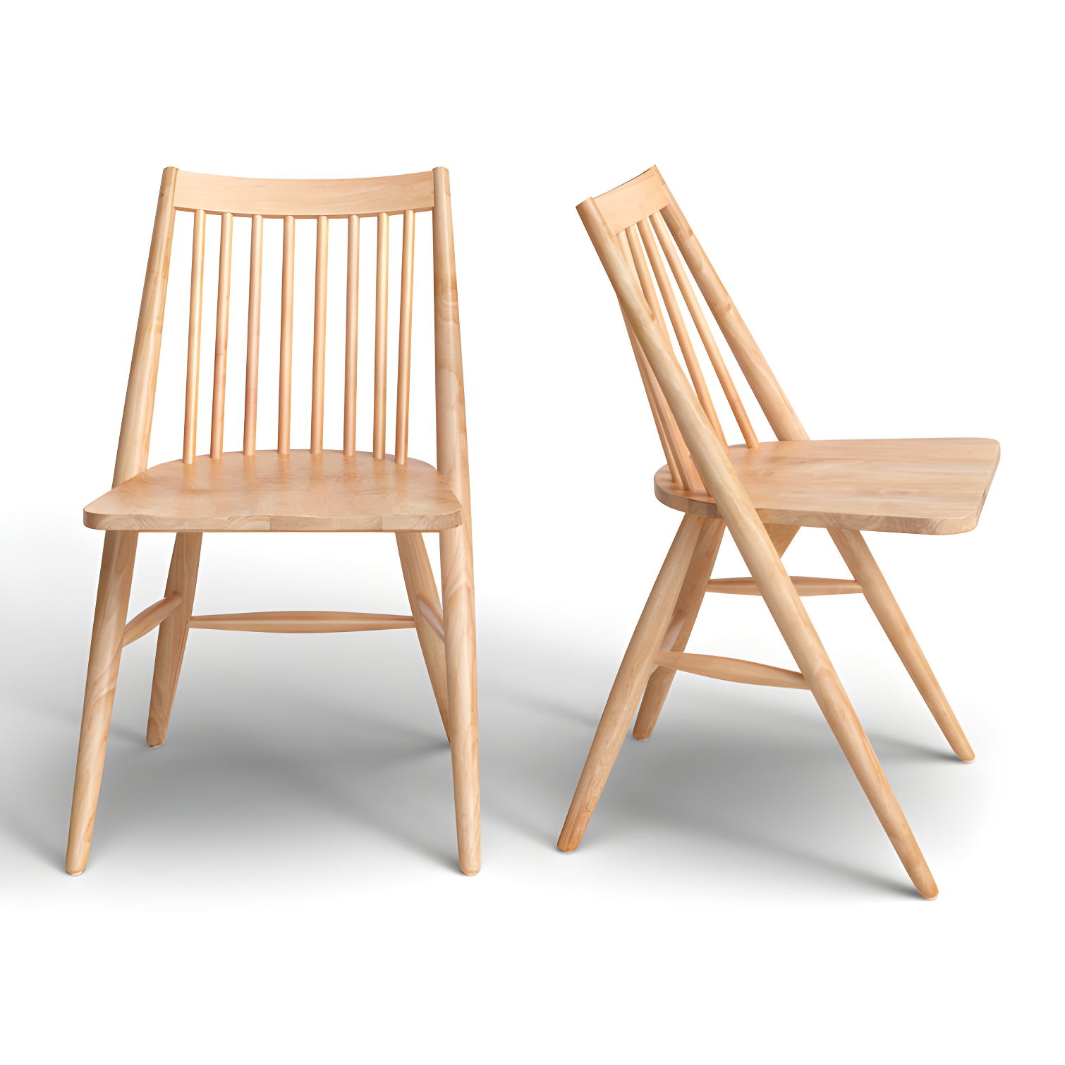 Natural Rubberwood Slat Back Side Chair Set