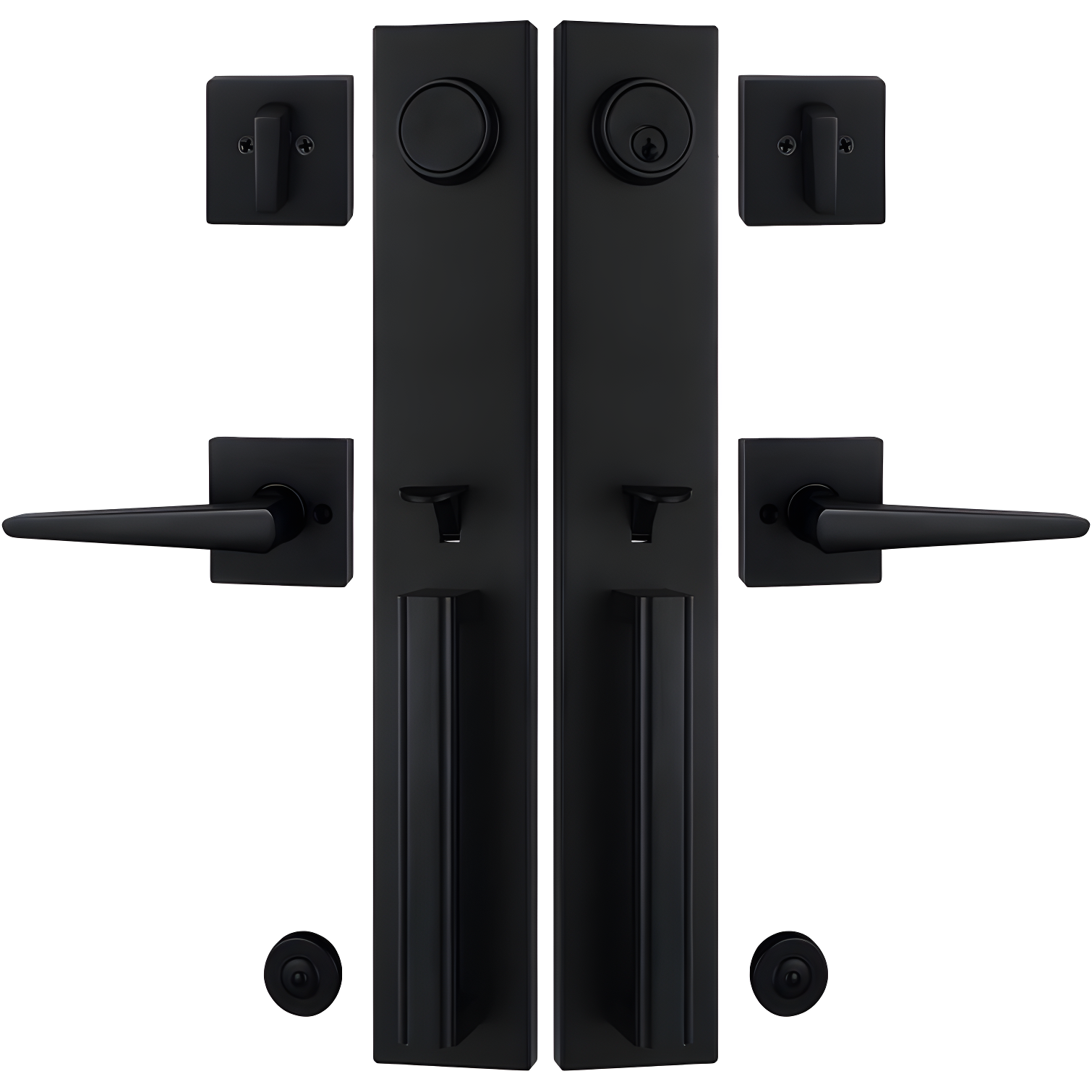 Matte Black Modern Double Door Handleset with Single Cylinder Deadbolt