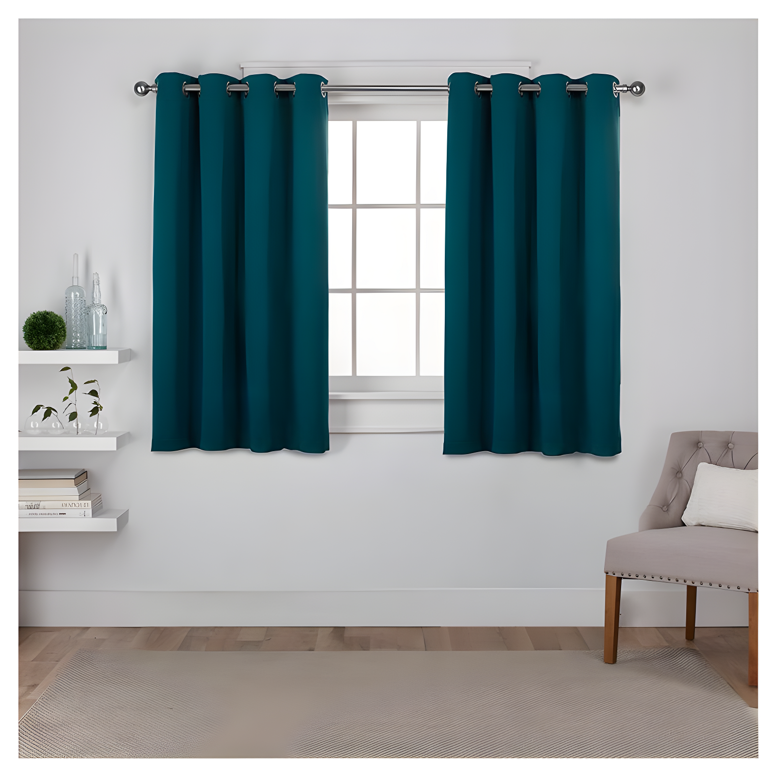 Sapphire Teal Blackout Grommet Top Curtain Panels, 52" x 63"