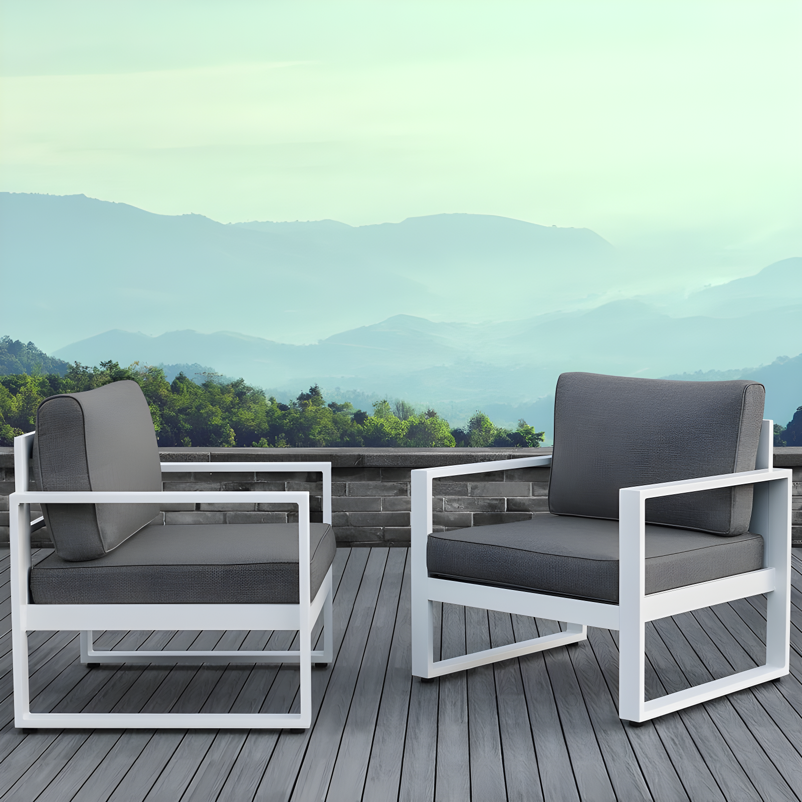 Baltic White Aluminum Outdoor Chairs with Gray Cushions