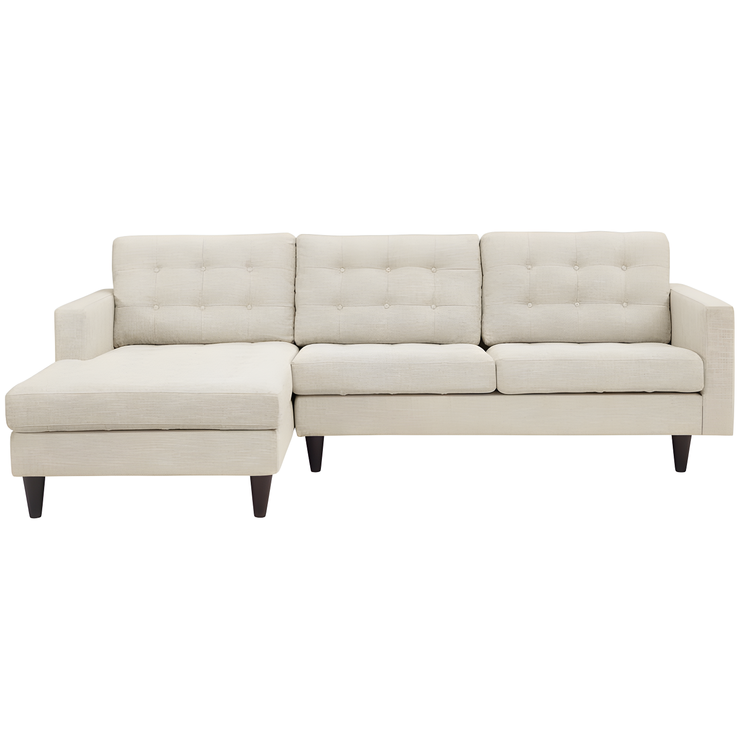 Beige Tufted Fabric Left-Facing Sectional Sofa with Wood Legs