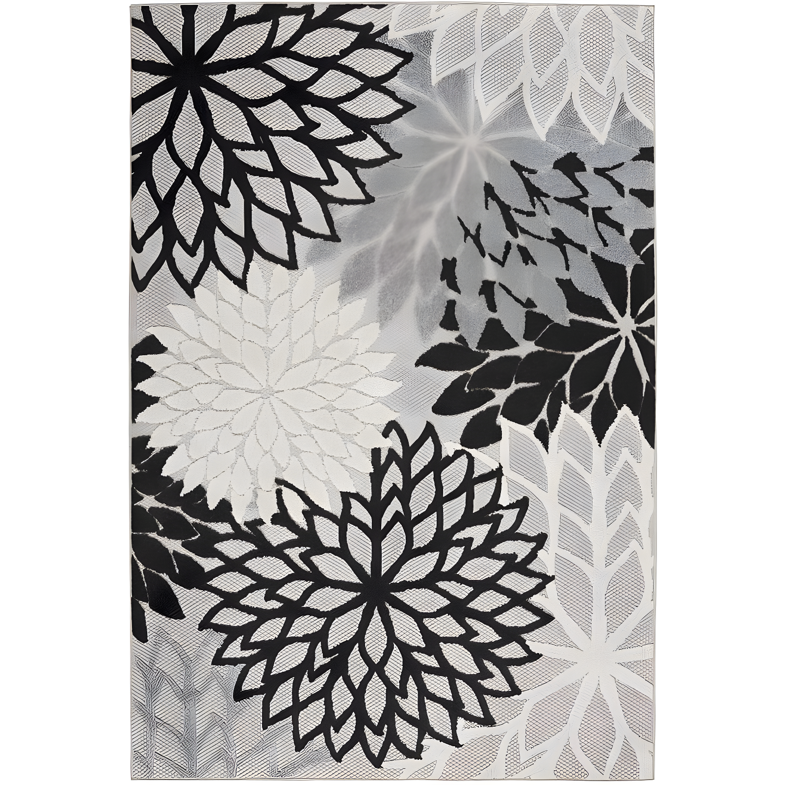 Black & White Floral Bliss 6' x 9' Synthetic Outdoor Rug