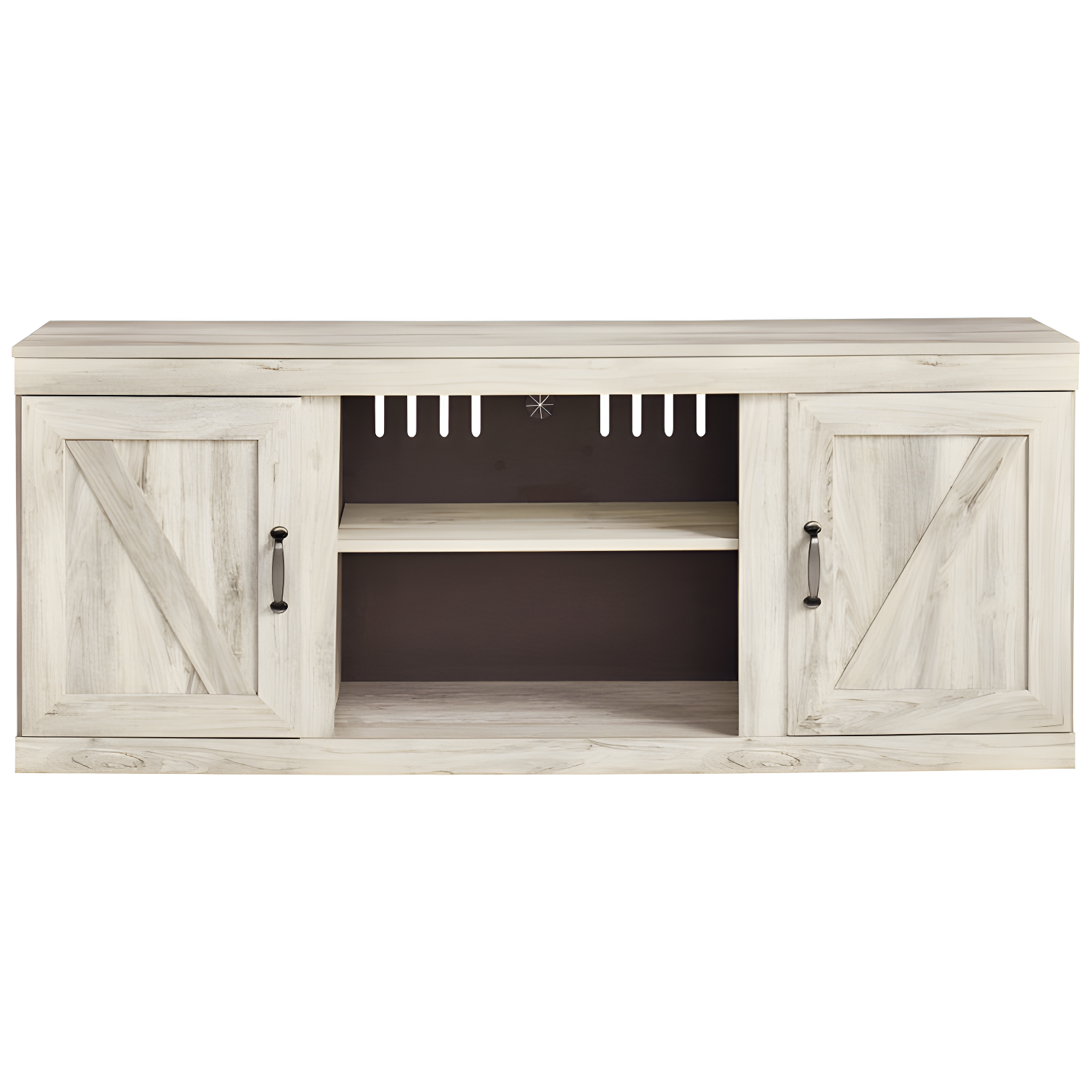 Transitional 60'' White TV Stand with Fireplace and Cabinet