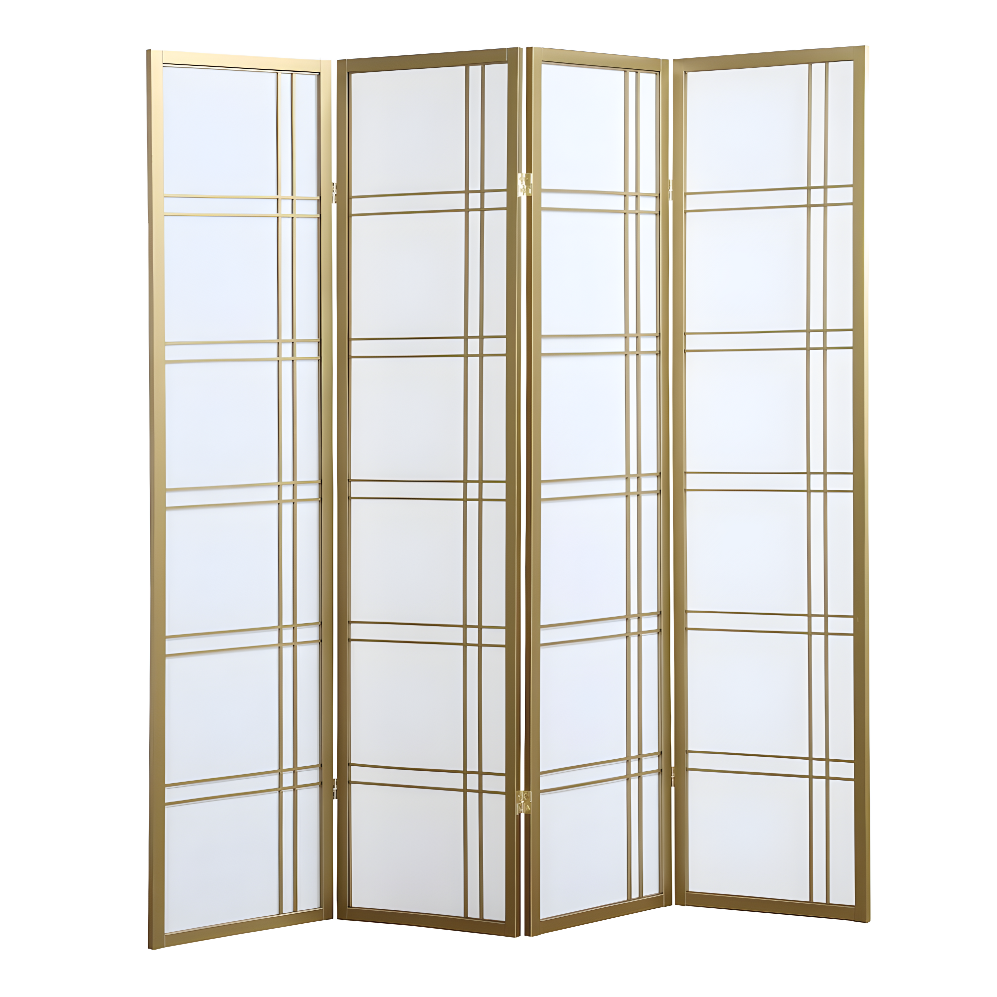 Gold Shoji 4-Panel Folding Room Divider with Wood Frame