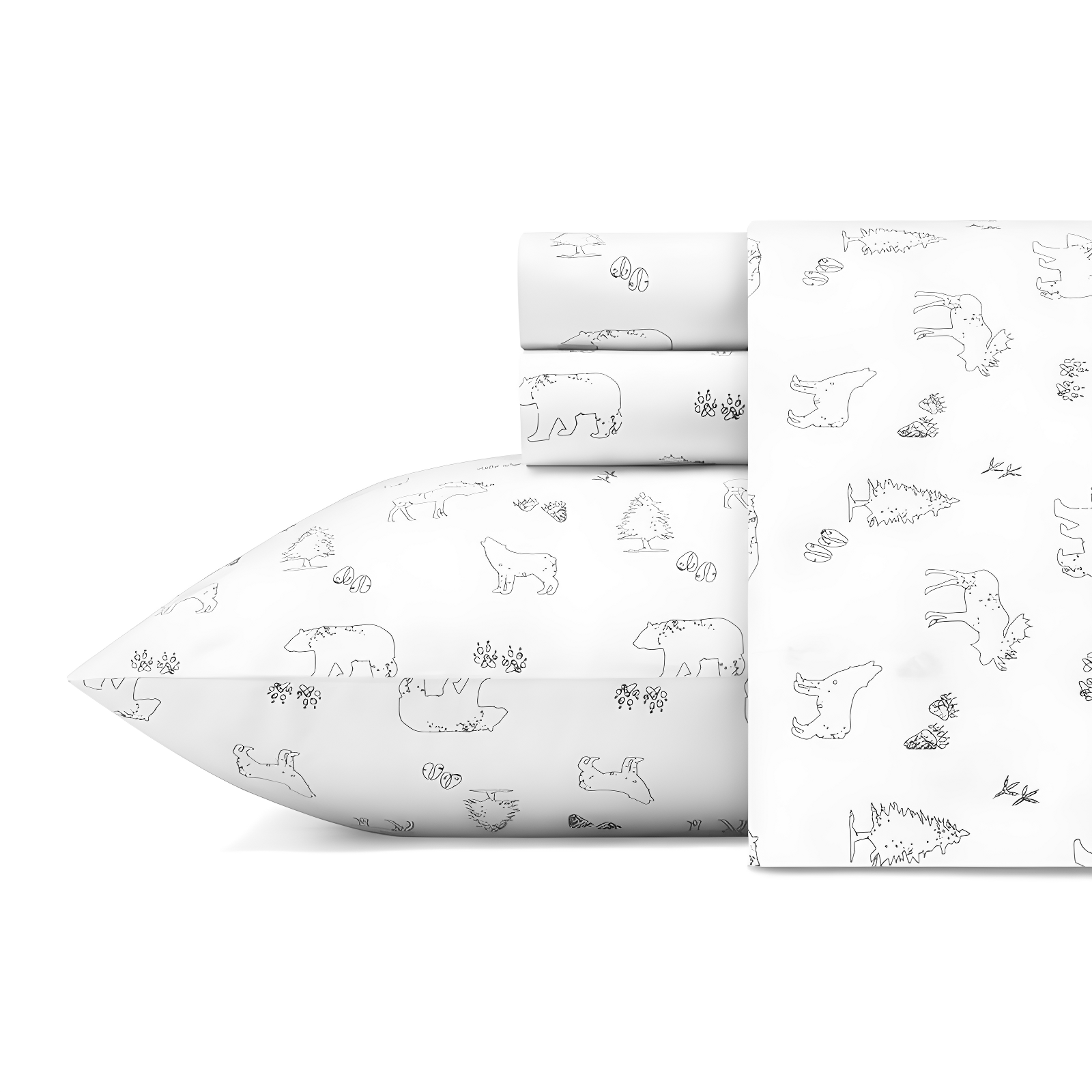 King Gray Cotton Flannel Animal Tracks Sheet Set