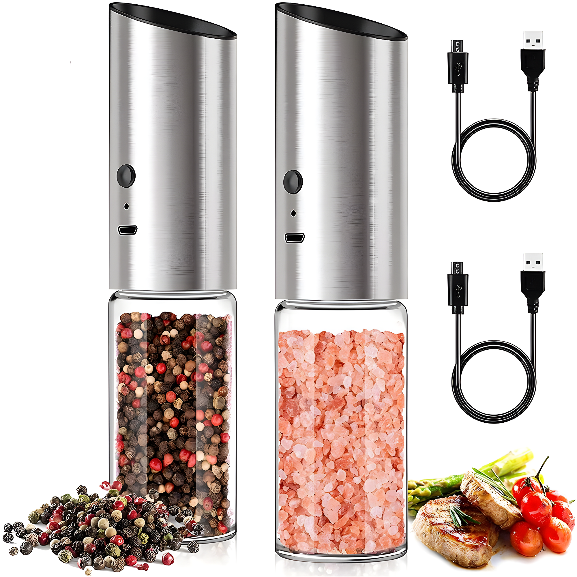 Rechargeable Stainless Steel Electric Salt and Pepper Grinder Set