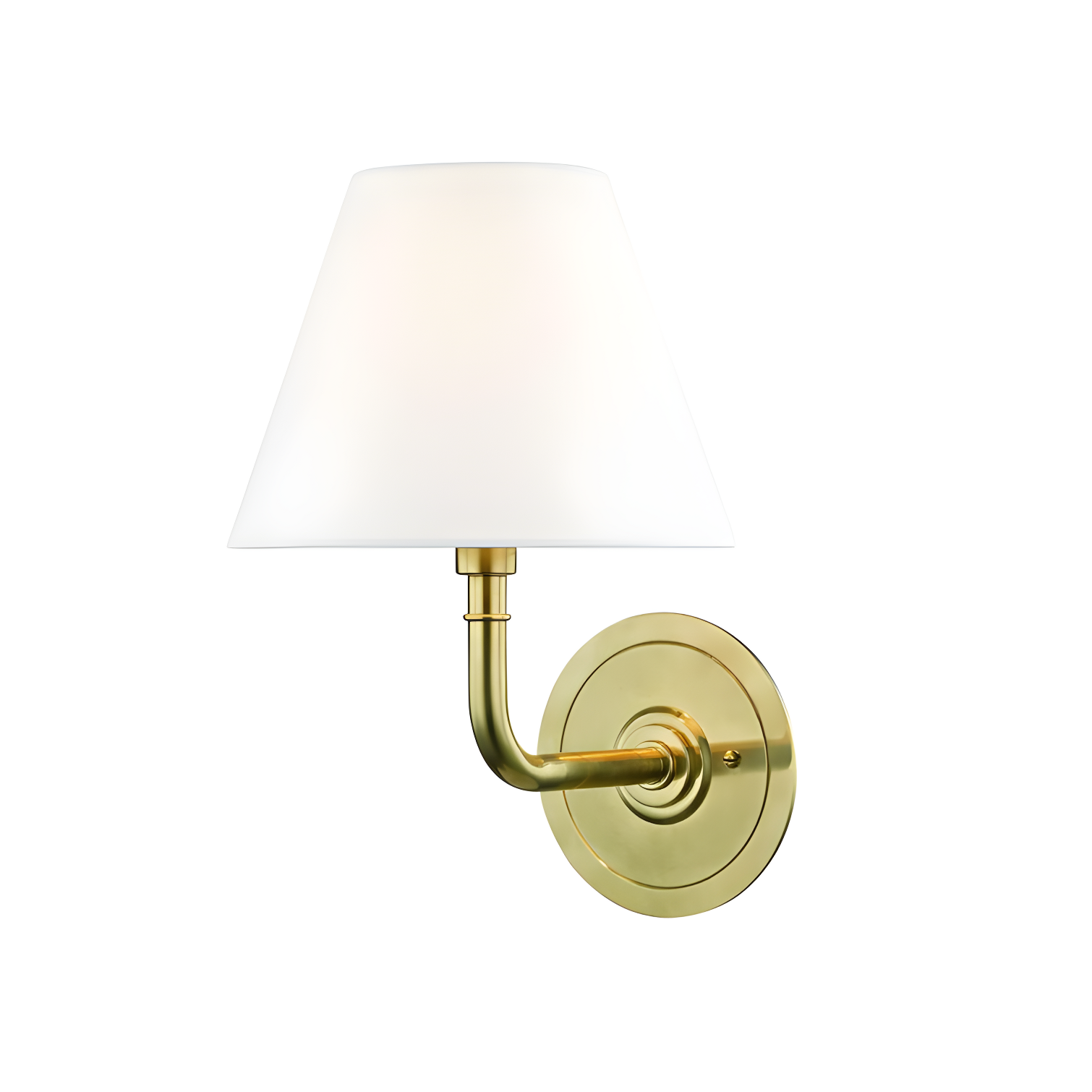 Aged Brass Wall Sconce with Off-White Linen Shade