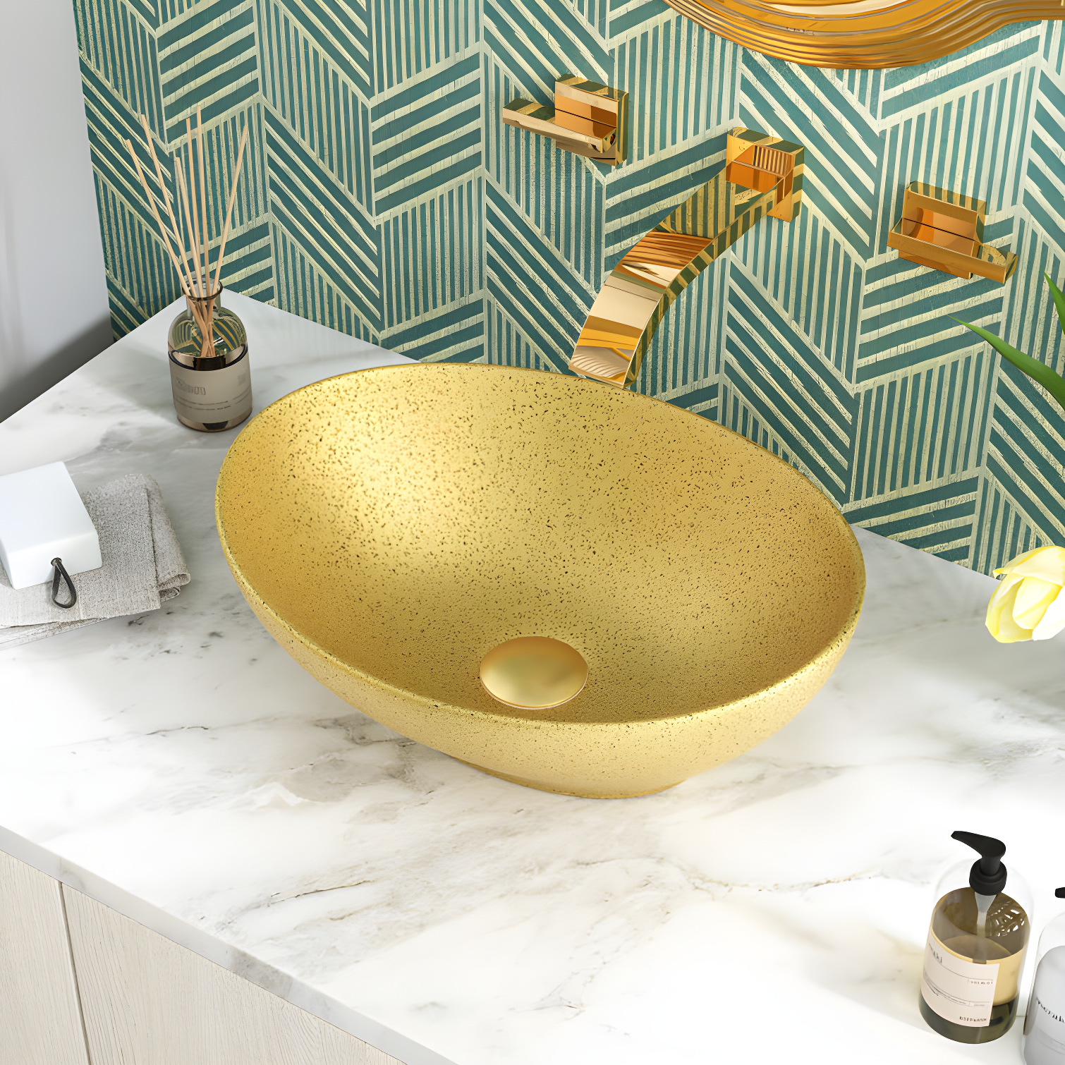 Horizon Gold Oval Ceramic Above-Counter Bathroom Sink