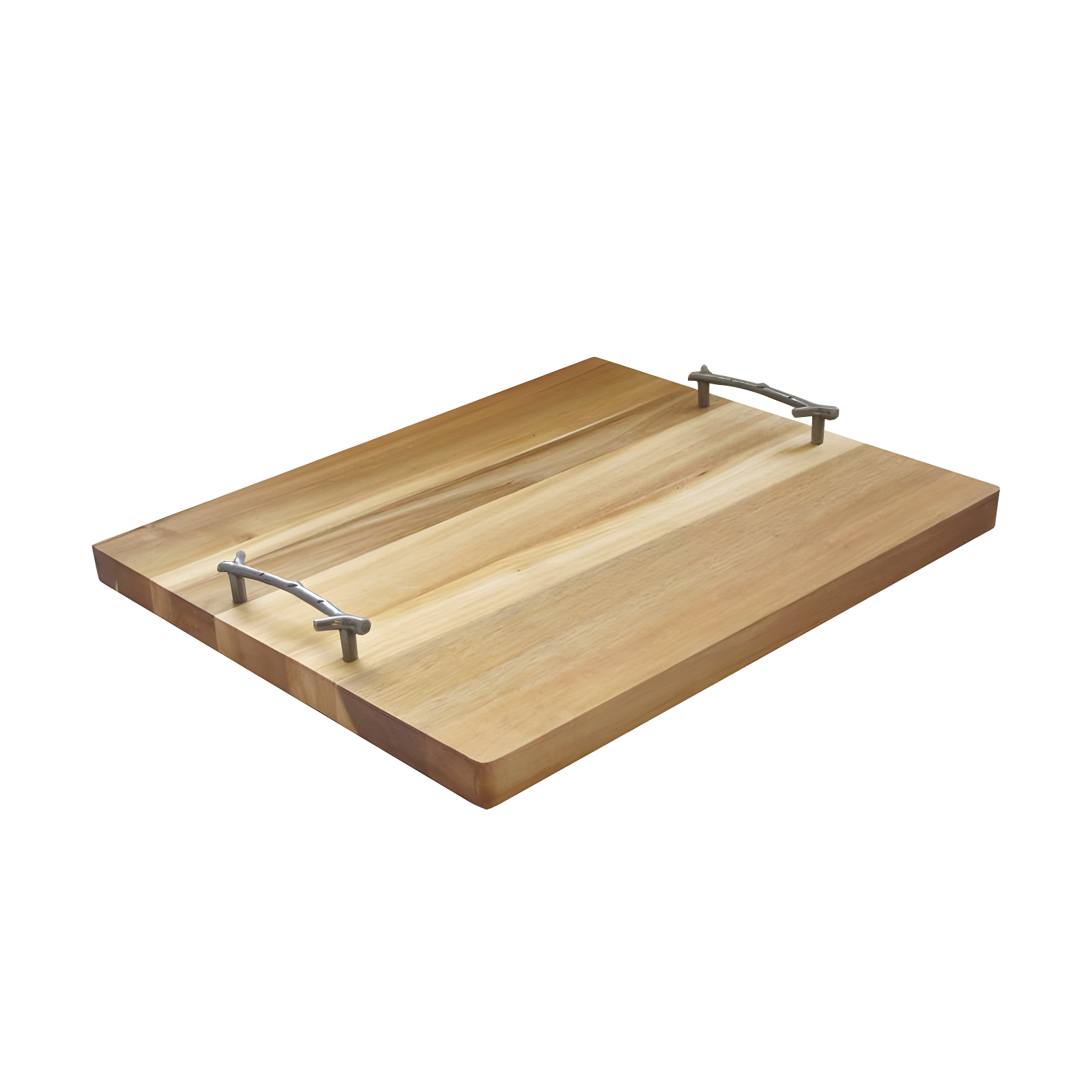 Natural Wood Rectangular Serving Tray with Metal Twig Handles