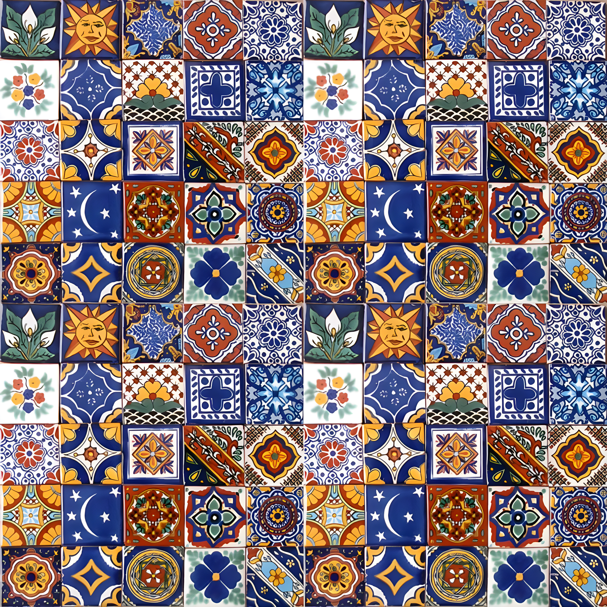 Hand Painted Talavera Mexican Ceramic Tiles, 2"x2", Multicolor, 100 Count