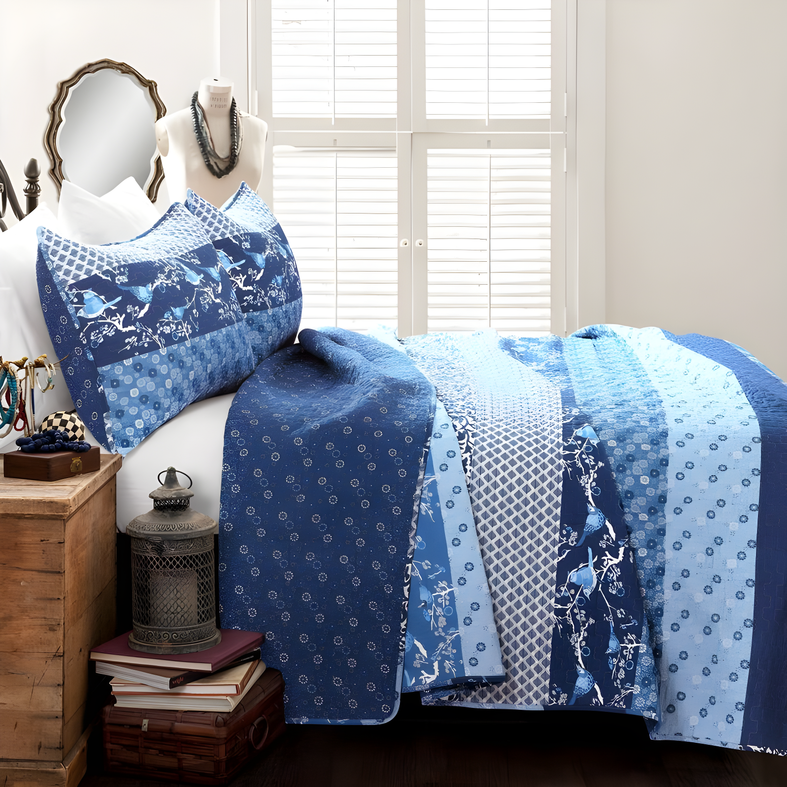 Navy Royal Empire Full/Queen Reversible Cotton Quilt Set