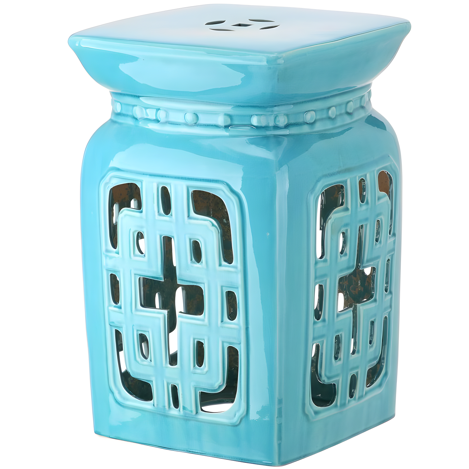 Contemporary Blue Ceramic Filigree Garden Stool 18"