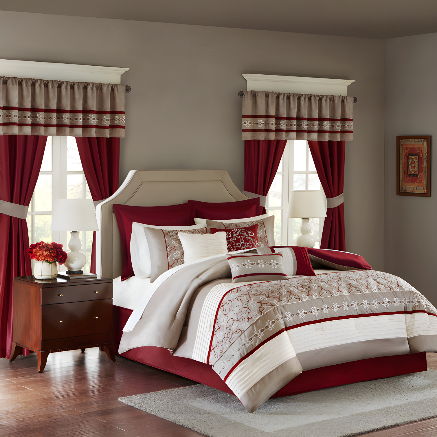 Jelena Red Microfiber Queen 24-Piece Bedspread Set