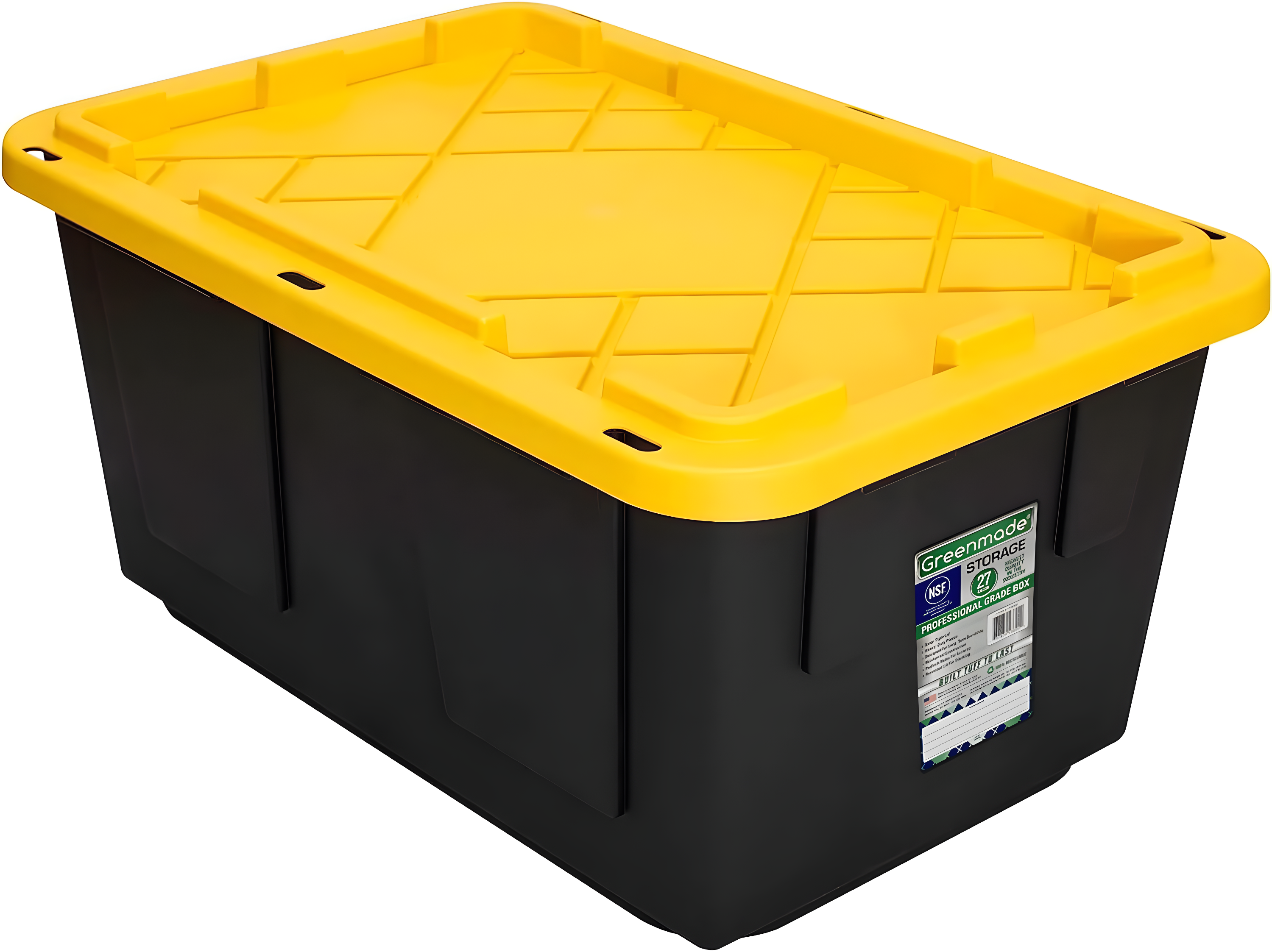 27-Gallon Black and Yellow Stackable Storage Tote with Lid