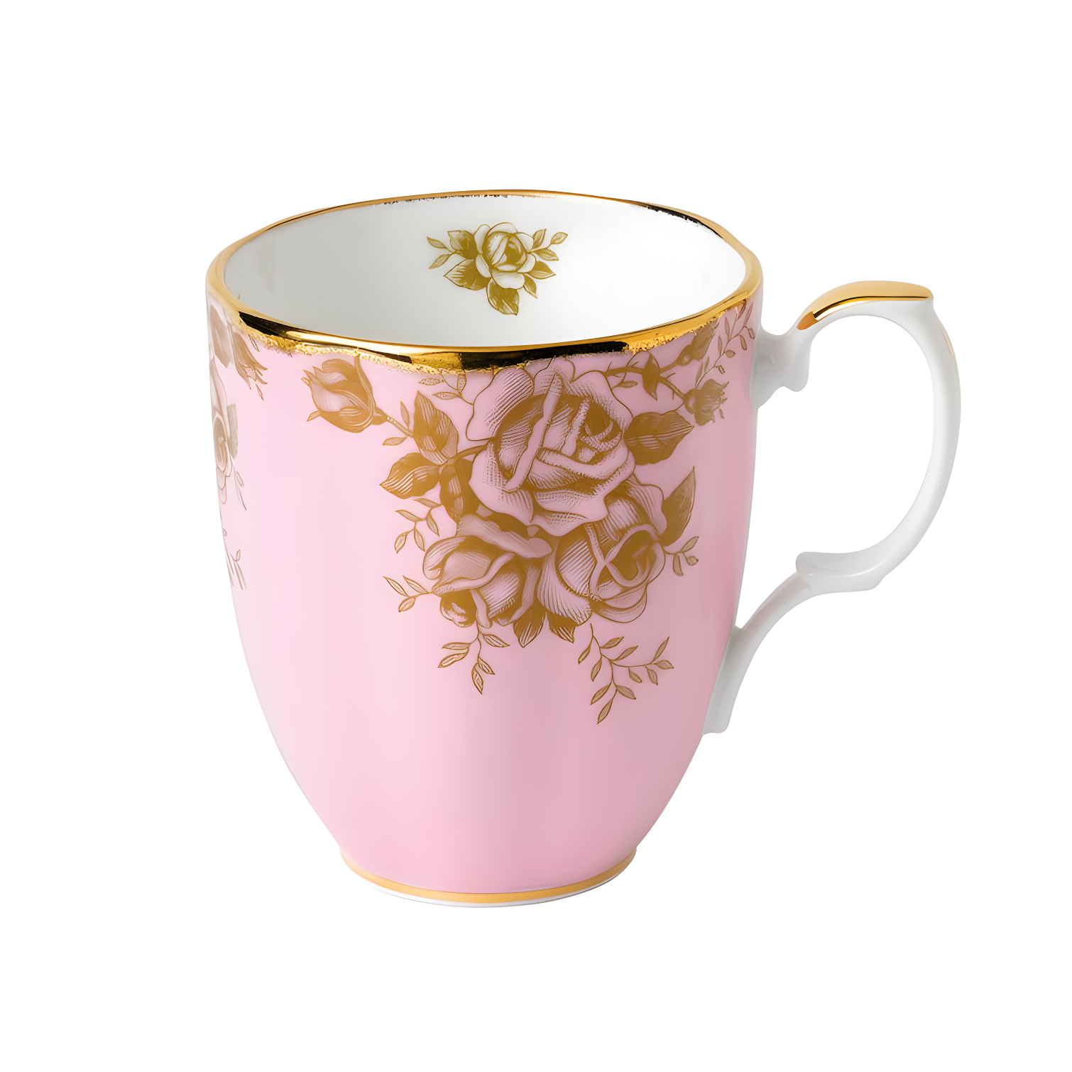 Pink and Gold Floral Ceramic Mug with Gold Accents