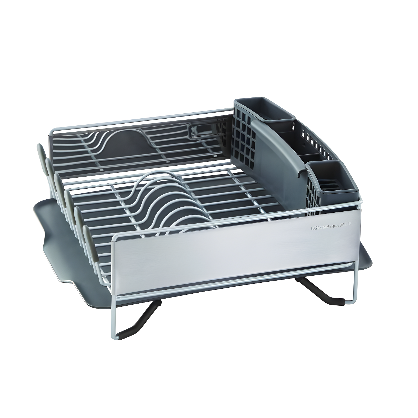 Compact Stainless Steel Dish Rack with Utensil Cup, Satin Gray