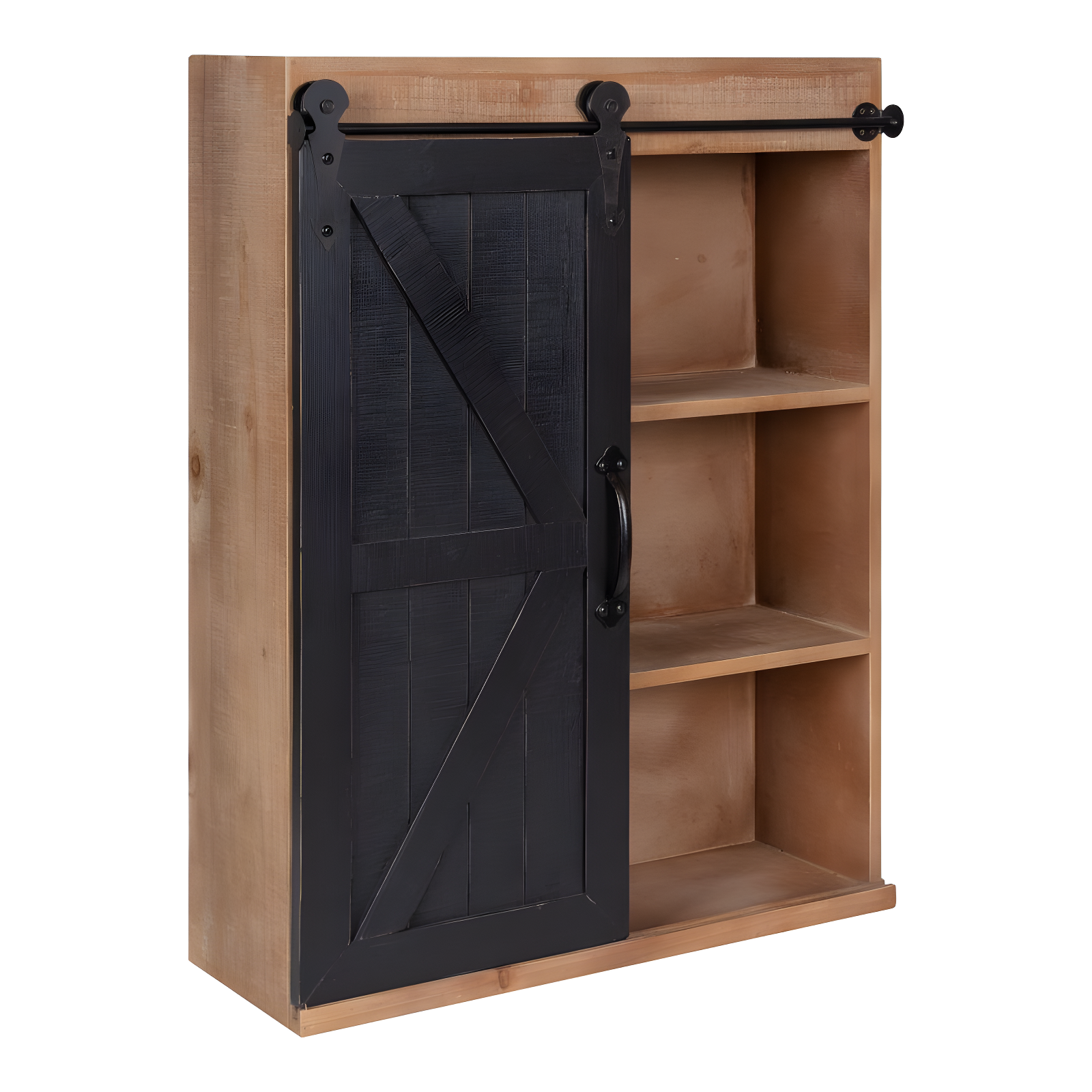 Rustic Brown and Black Wood Wall Storage Cabinet with Sliding Barn Door