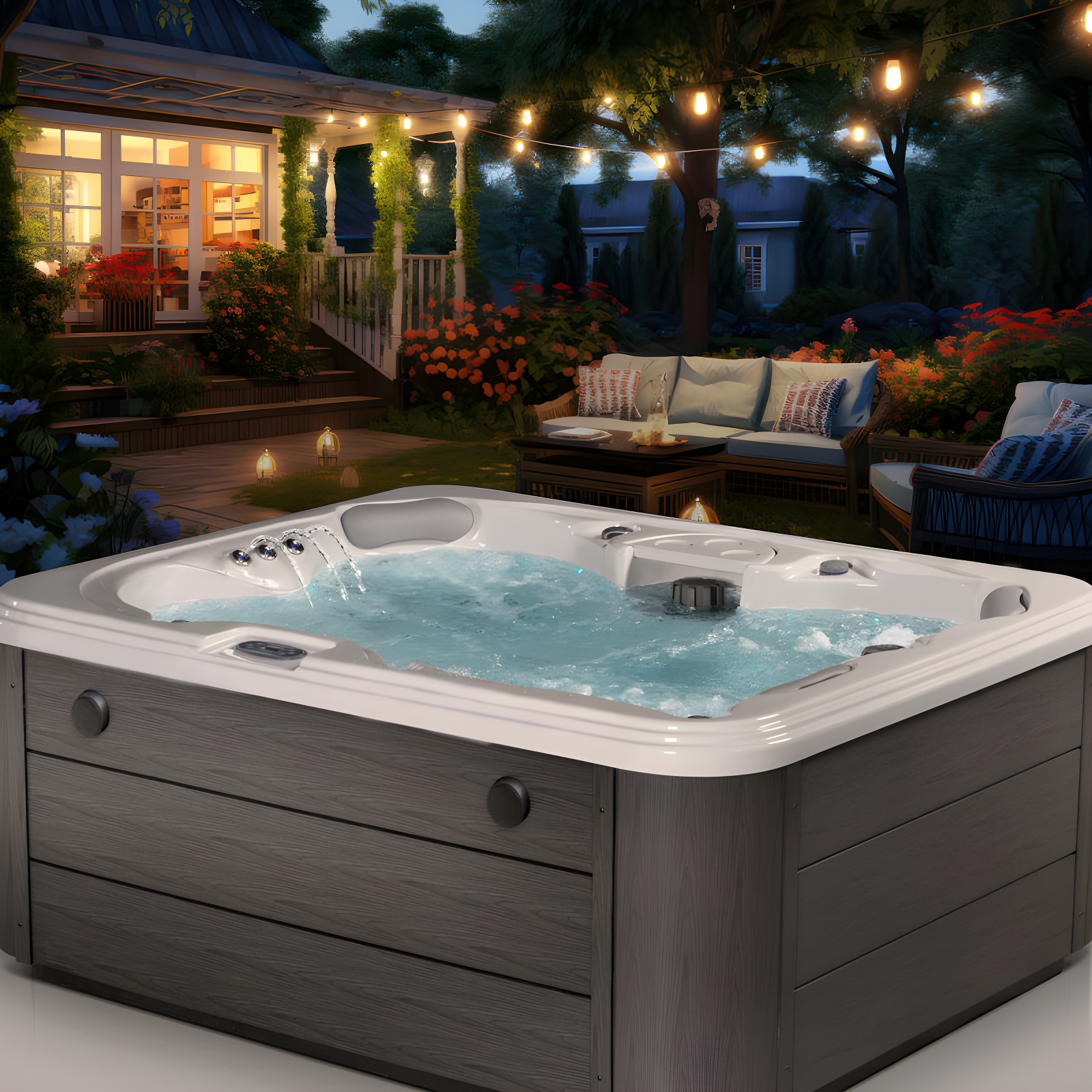 Excellence 4-Person Grey and White Rectangular Hot Tub with 41 Jets