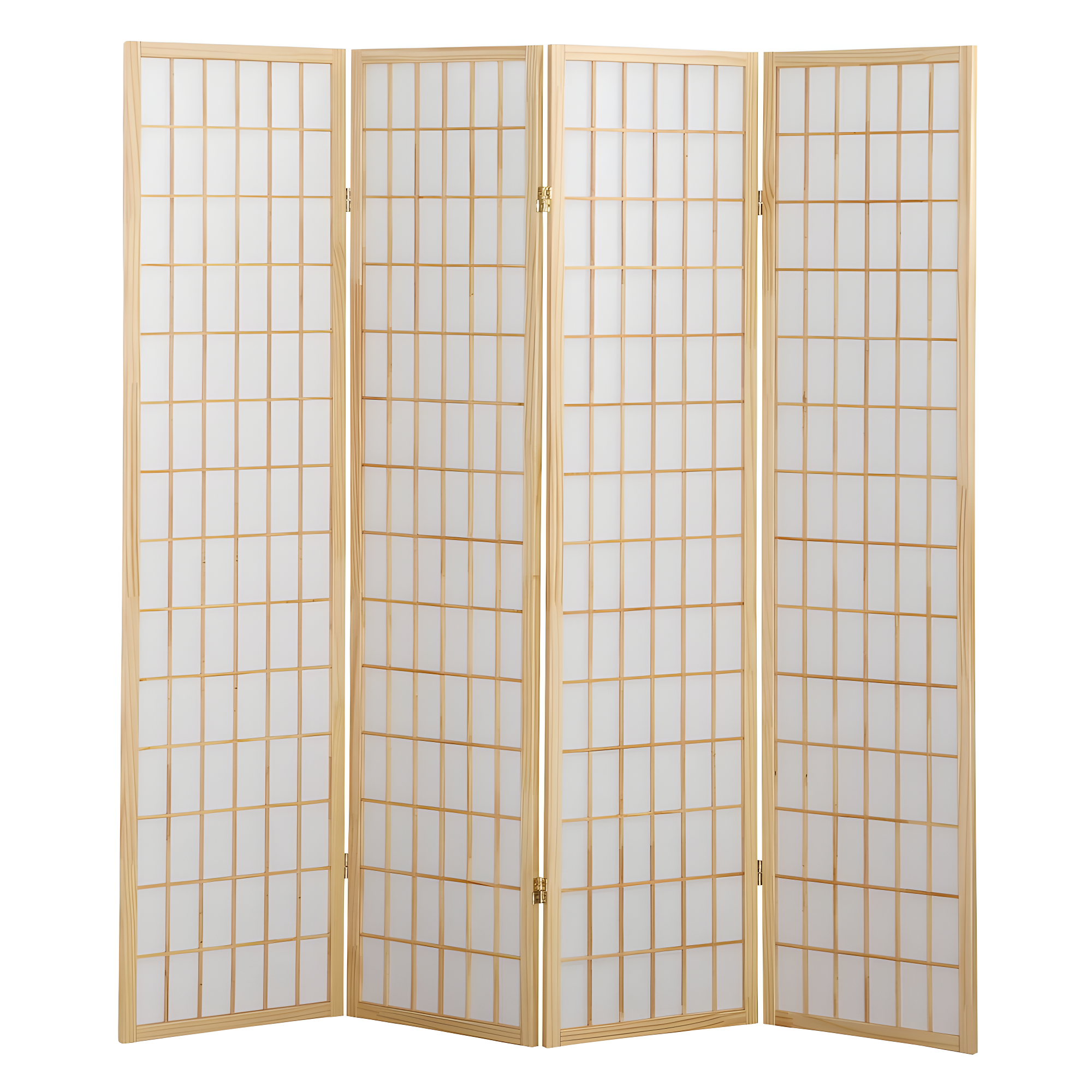 Natural Wood and Rice Paper 4-Panel Shoji Screen Room Divider