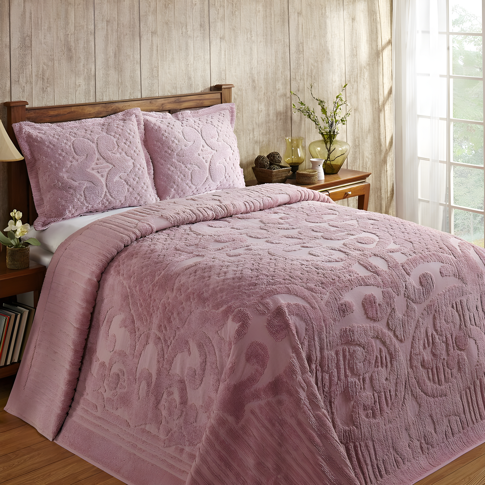 Queen Pink Cotton Reversible Textured Bedspread