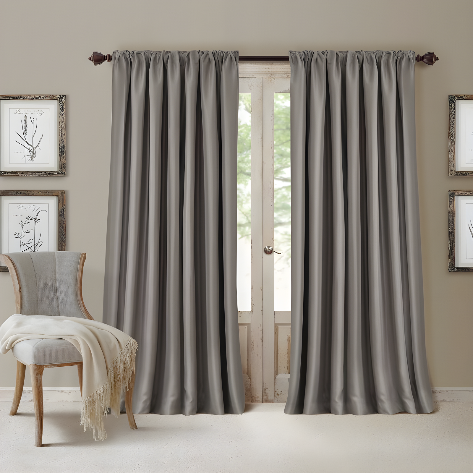 Silver Faux Silk Blackout Pleated Drape Panel