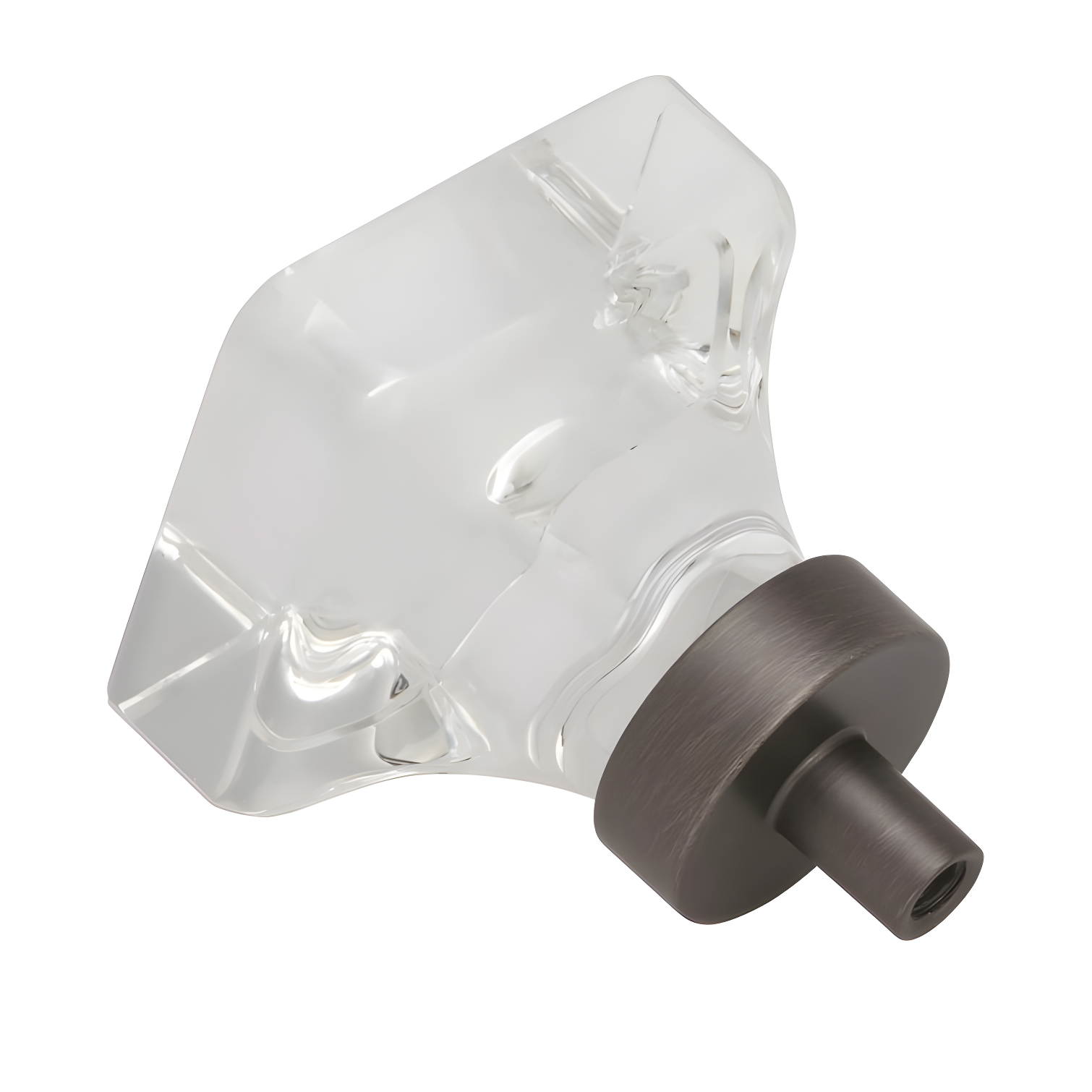 Clear Glass and Gunmetal Square Cabinet Knob with Mounting Hardware