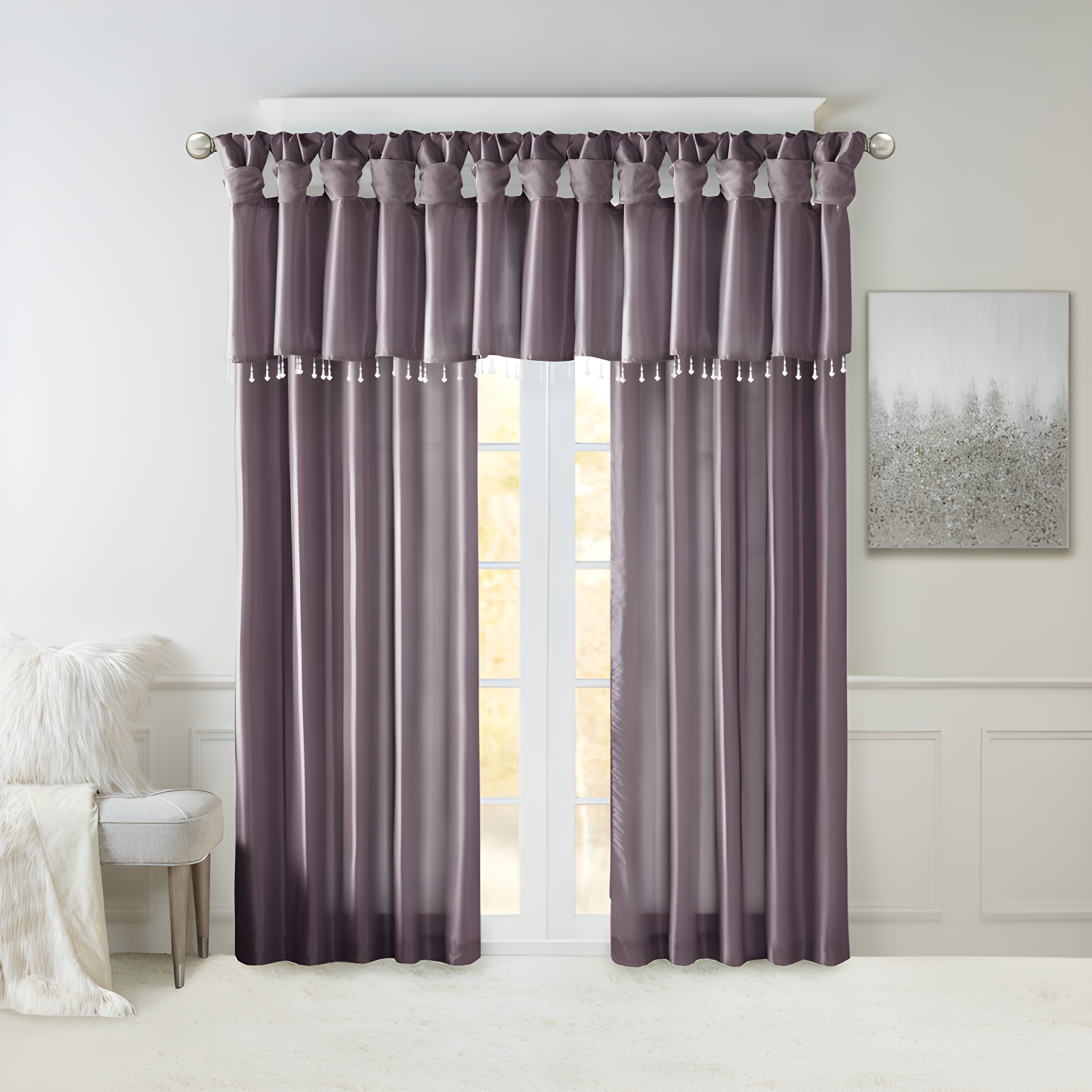 Purple Faux Silk Room-Darkening Tab Top Drape Panel