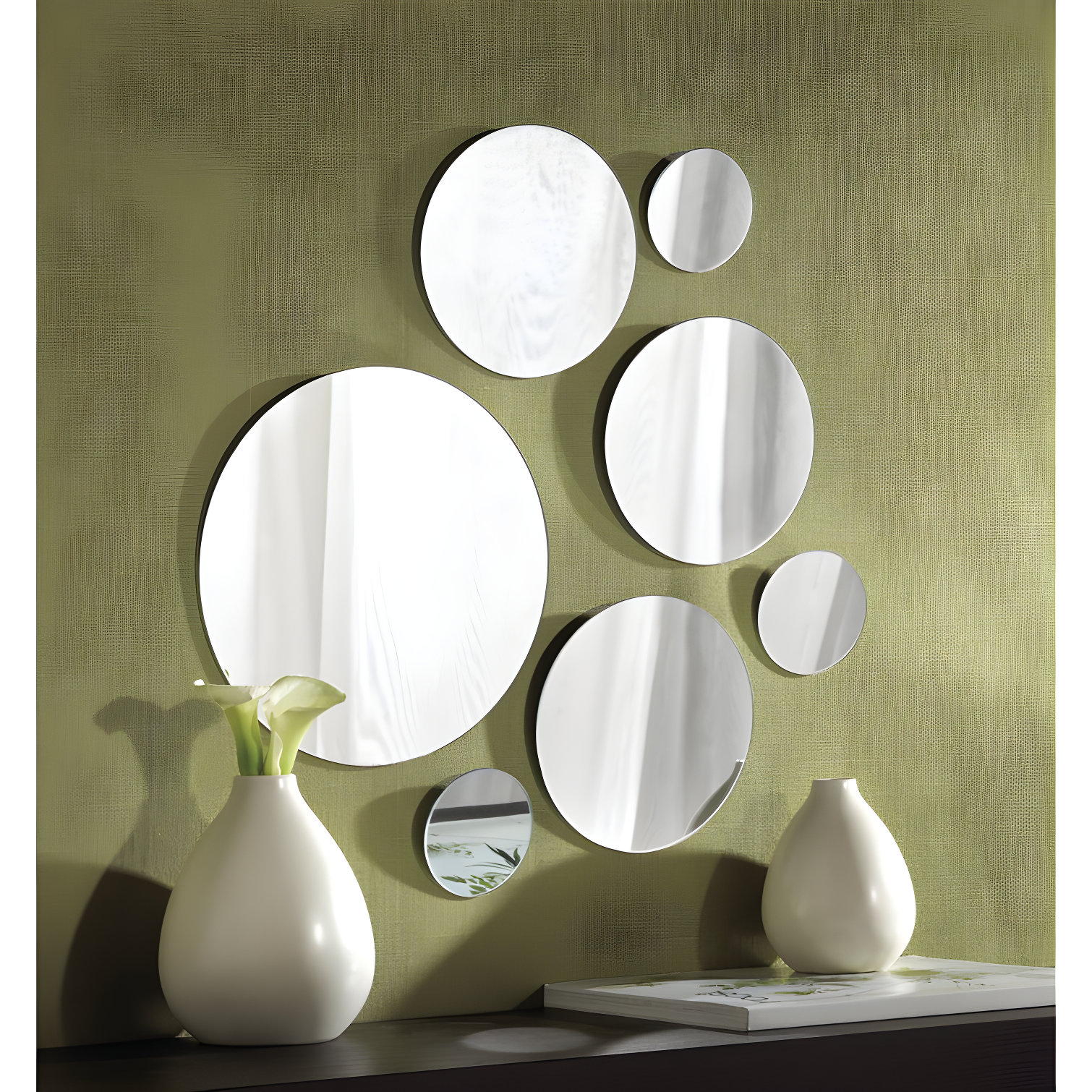 Eclat 7-Piece Frameless Round Mirror Set for Wall Decor