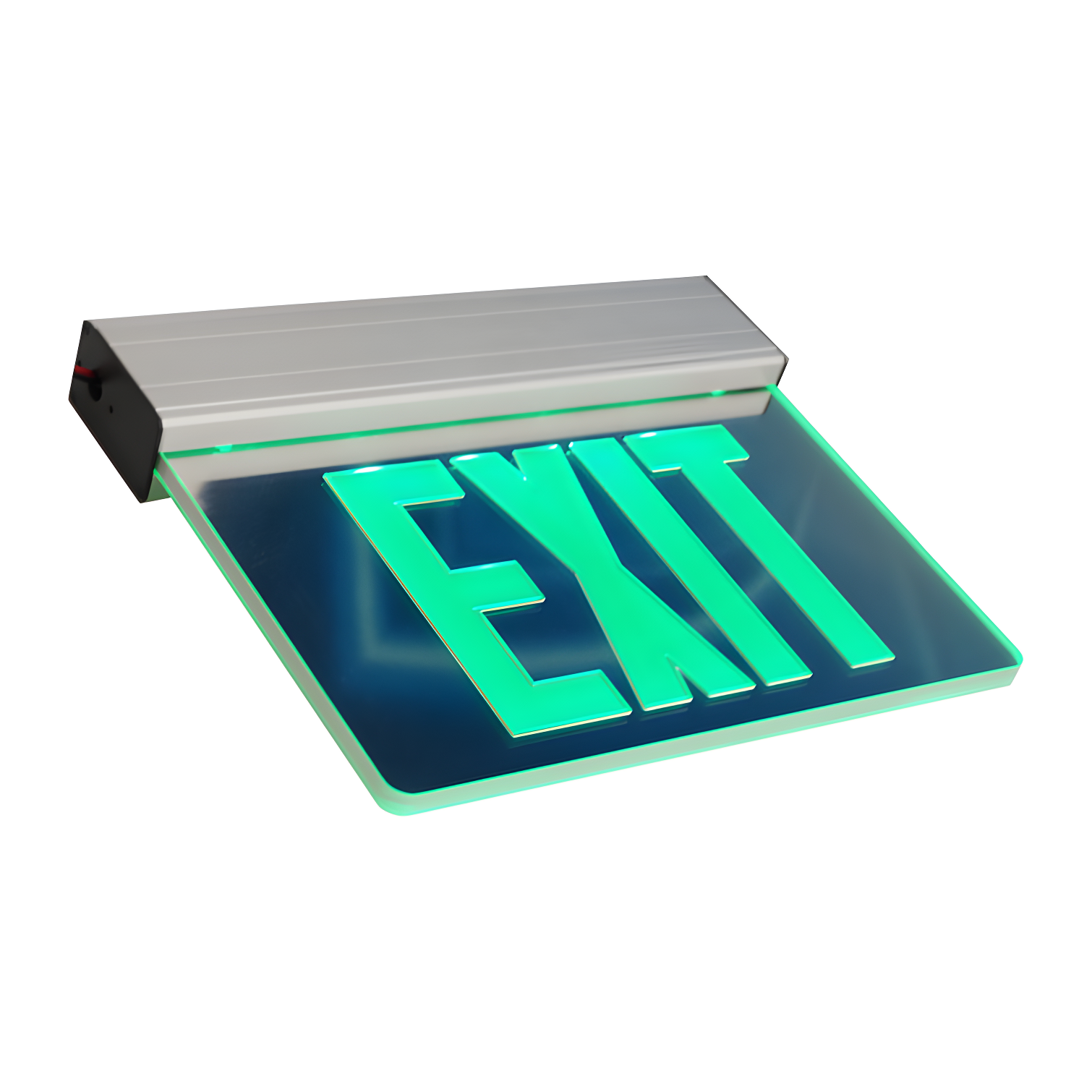 Mirrored Aluminum Edge-Lit LED Exit Sign with Green Lettering