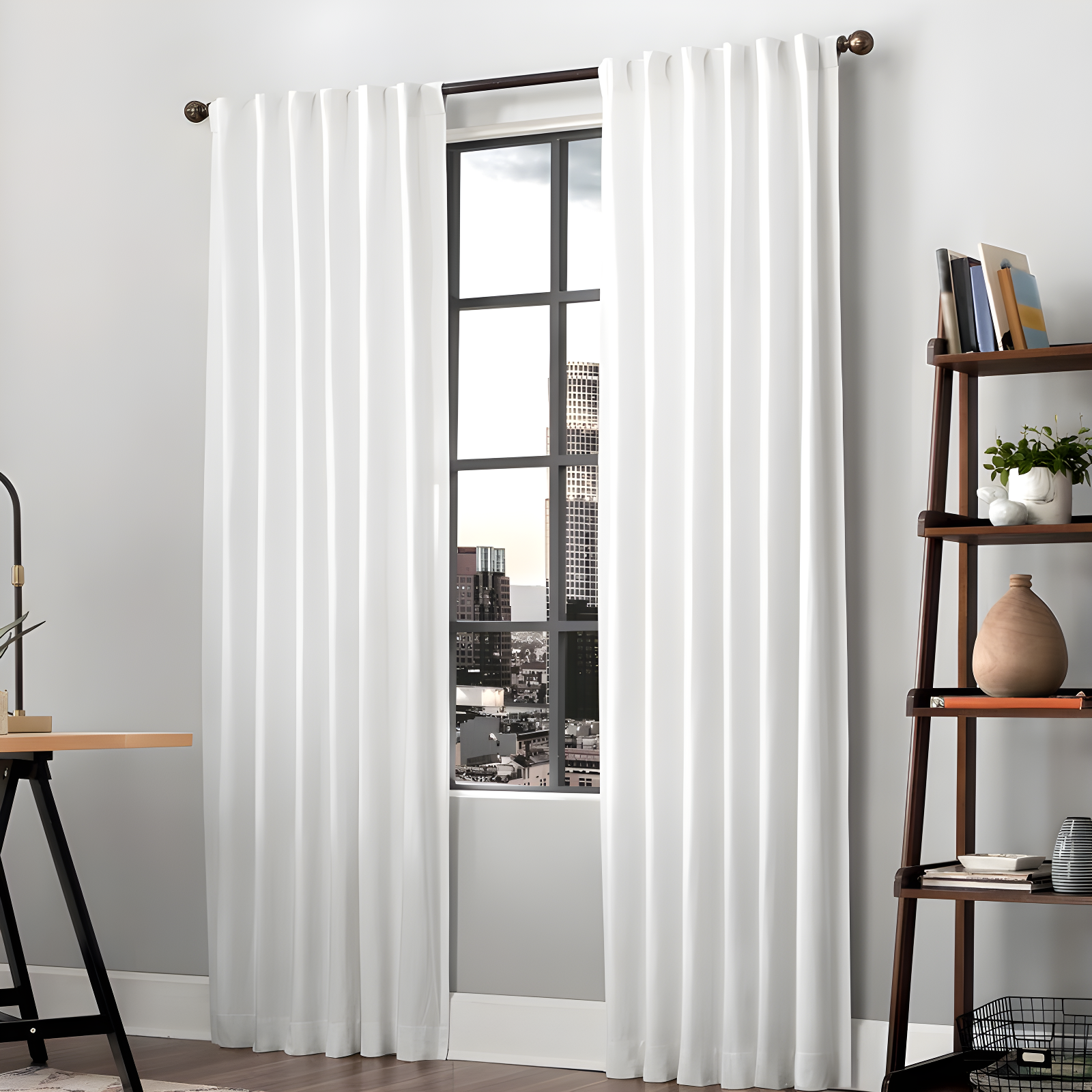 White Linen Blend Light-Filtering Back Tab Curtain Panel